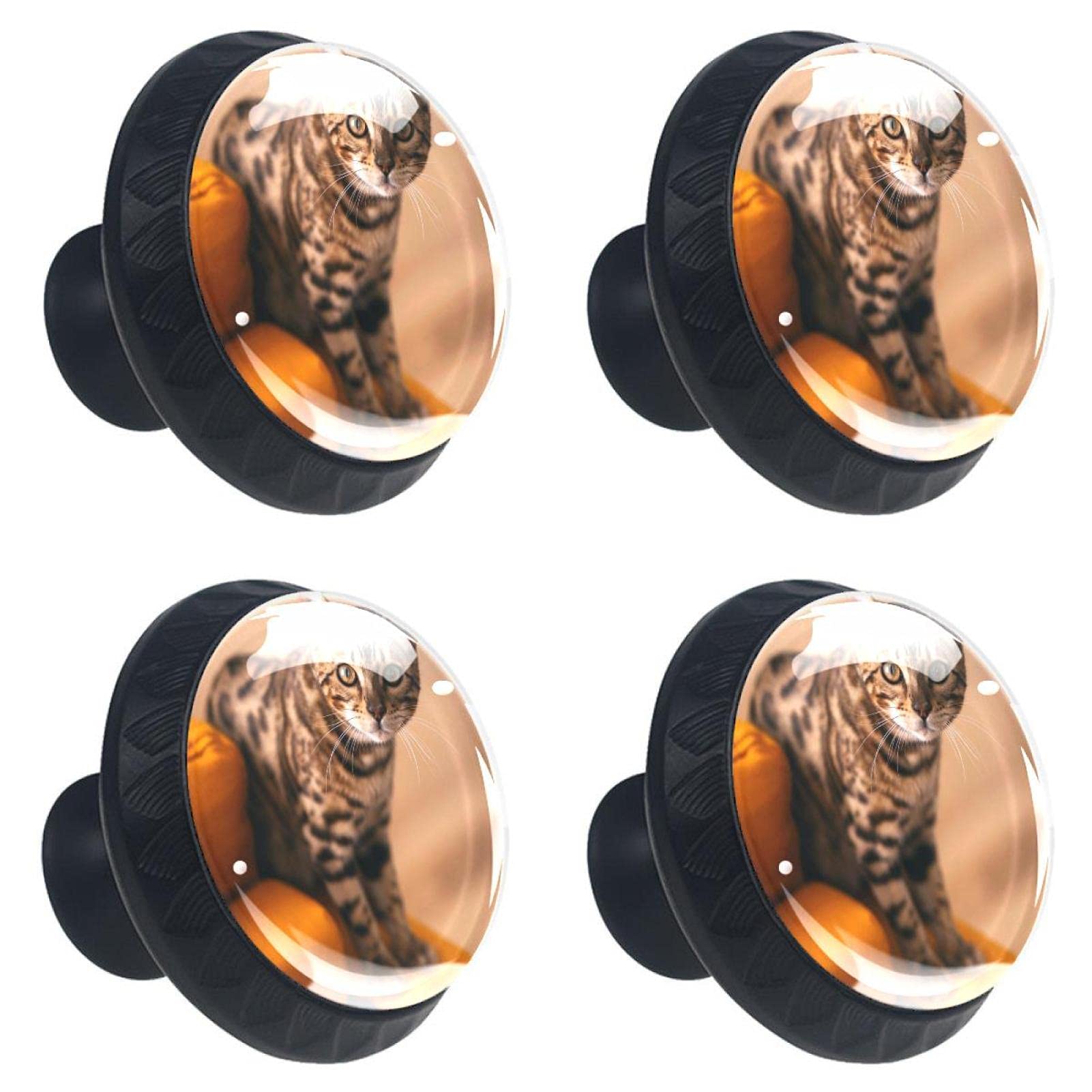 Boutons de tiroir en cristal de 30 mm chat sur orange pour meuble de maison
