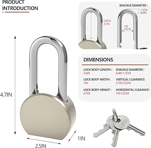 Miniatura 2 de Candado redondo resistente de 2.559 in con llaves Cerradura de grillete largo Uso para casillero interior al aire libre Valla Puerta Caja de