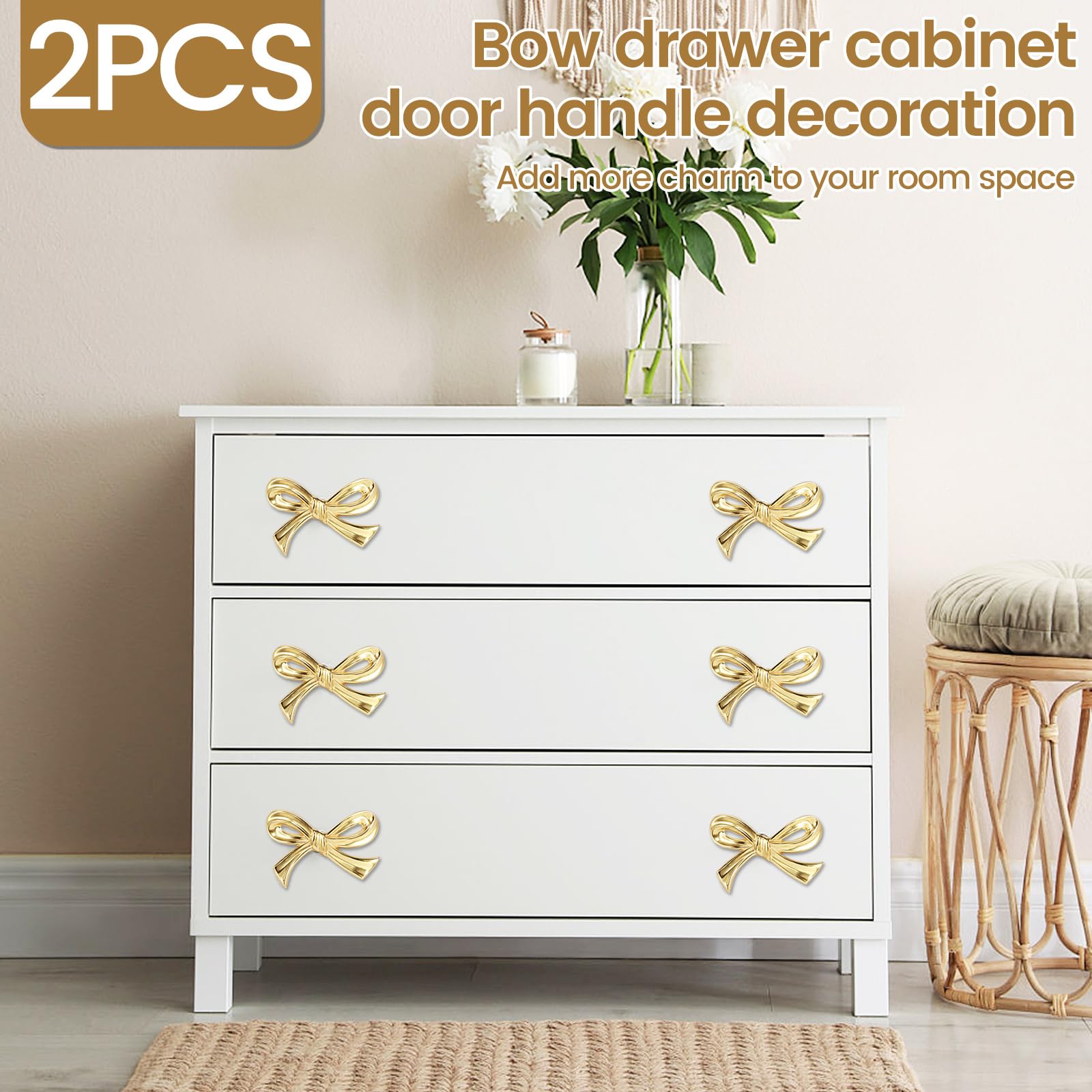 2 Pack Brass Gold Cabinet Knobs, Gold Bow Drawer Knobs Drawer Pulls, Dresser  Knobs Pulls Decorative Gold Bow Knobs for Kitchen Cabinet Hardware Door  Dresser Closets Knobs Pulls Handles Bow Decor -