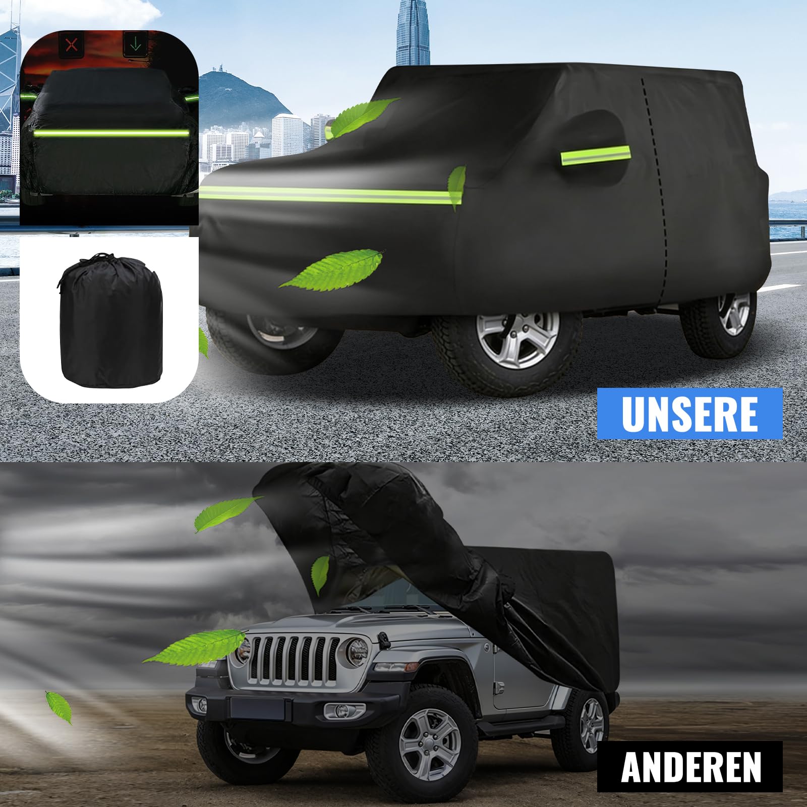 Abdeckung für Jeep Wrangler 4-Türer 2007-2026, Car Cover Regenfest, Sonnenfest, Wasserdicht, Regenschutz für Autos Inklusive Aufbewahrungstasche, Autoabdeckung (Für 4-Türer)