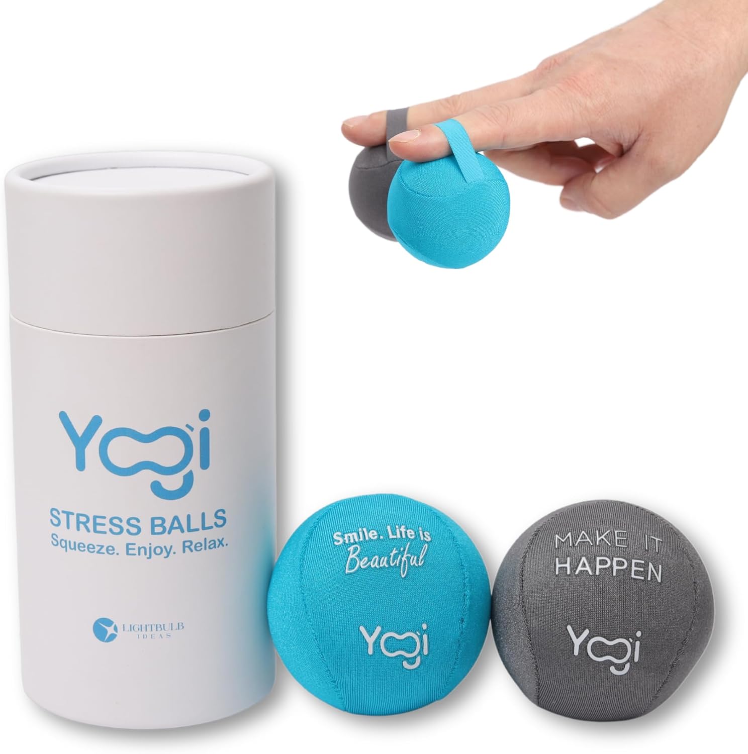Yogi Stress Ball with Finger Grip Strap – Stress Balls for Adults & Kids, Squishy Ball Stress Relief Toy, Squeeze Ball for Anxiety, Sensory Toys & Fidget Ball for Hand Therapy