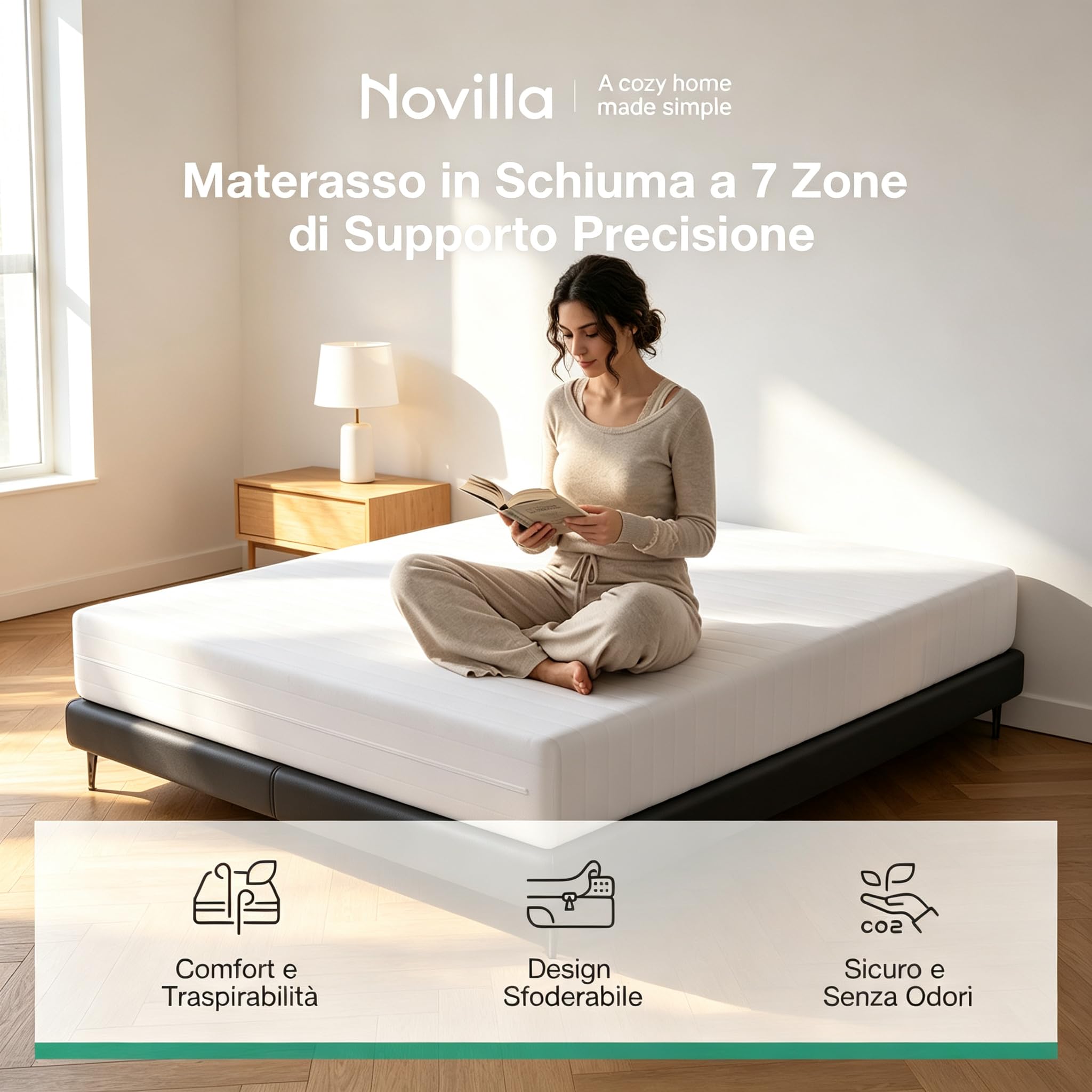 Novilla Materasso Matrimoniale in Memory Foam 160x190x18 cm