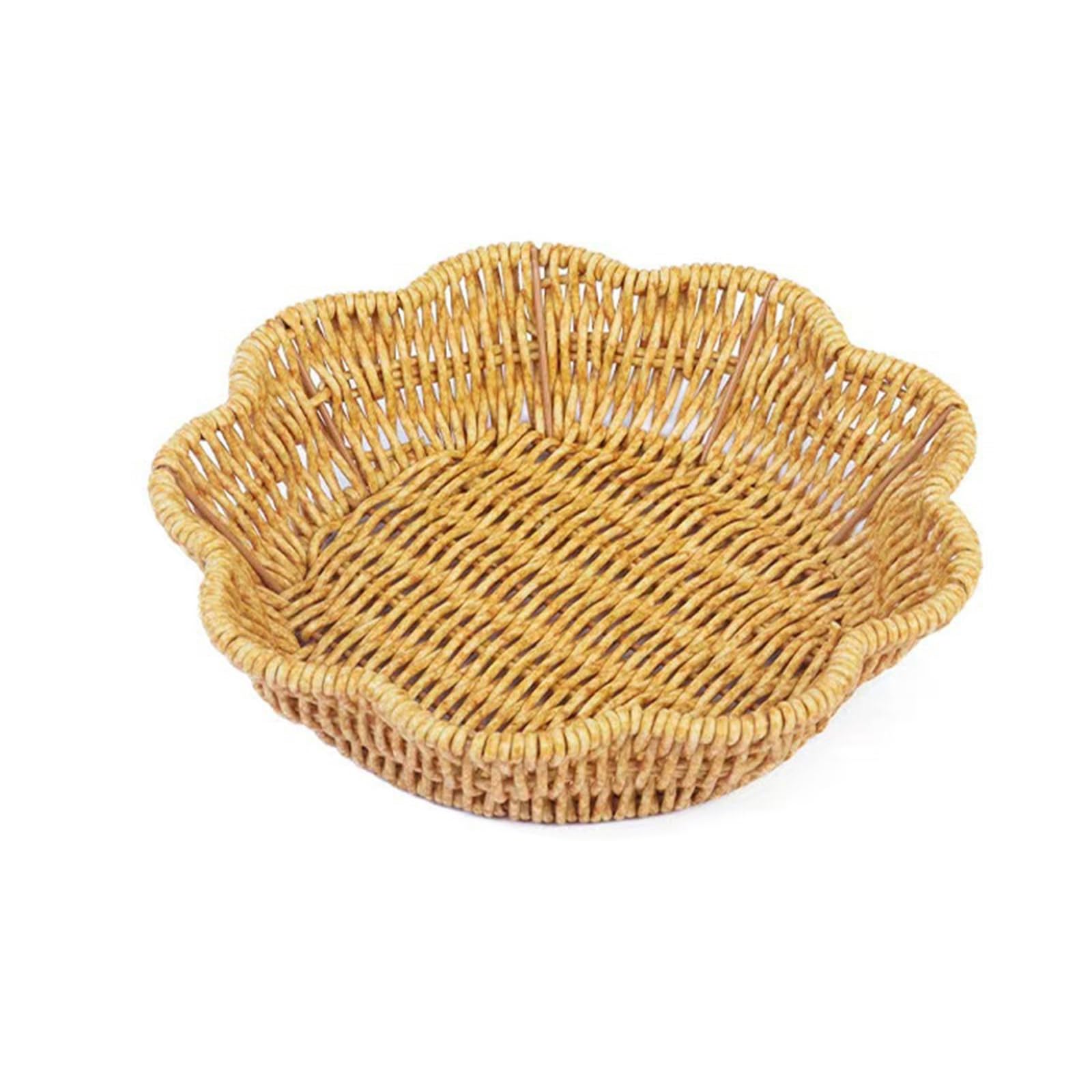 Buxuaaaa Practical Wicker Bread Basket Portable Artificial Wicker Woven Basket with Metal Wire Frame for Sturdy Use Imitation Woven Tray