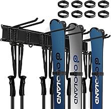 Odoland Ski Rack Wall Mount 9/6/3 Pieces + Straps 12/8/4 Pieces, Wall Mount for Snowboard Ski Rack for Multipurpose Use, Wall Mount for Home and Garage Skis, Up to 300 lbs