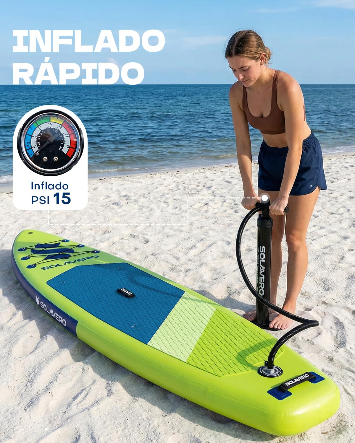 SOLAVERO Tabla Paddle Surf Hinchable, 323 x 83 x 15 cm Sup con Antideslizante EVA Deck, Paleta Ajustable, Soporte para Cámara, Quillas, para Todos los Niveles de Habilidad, hasta 200 kg — view 6