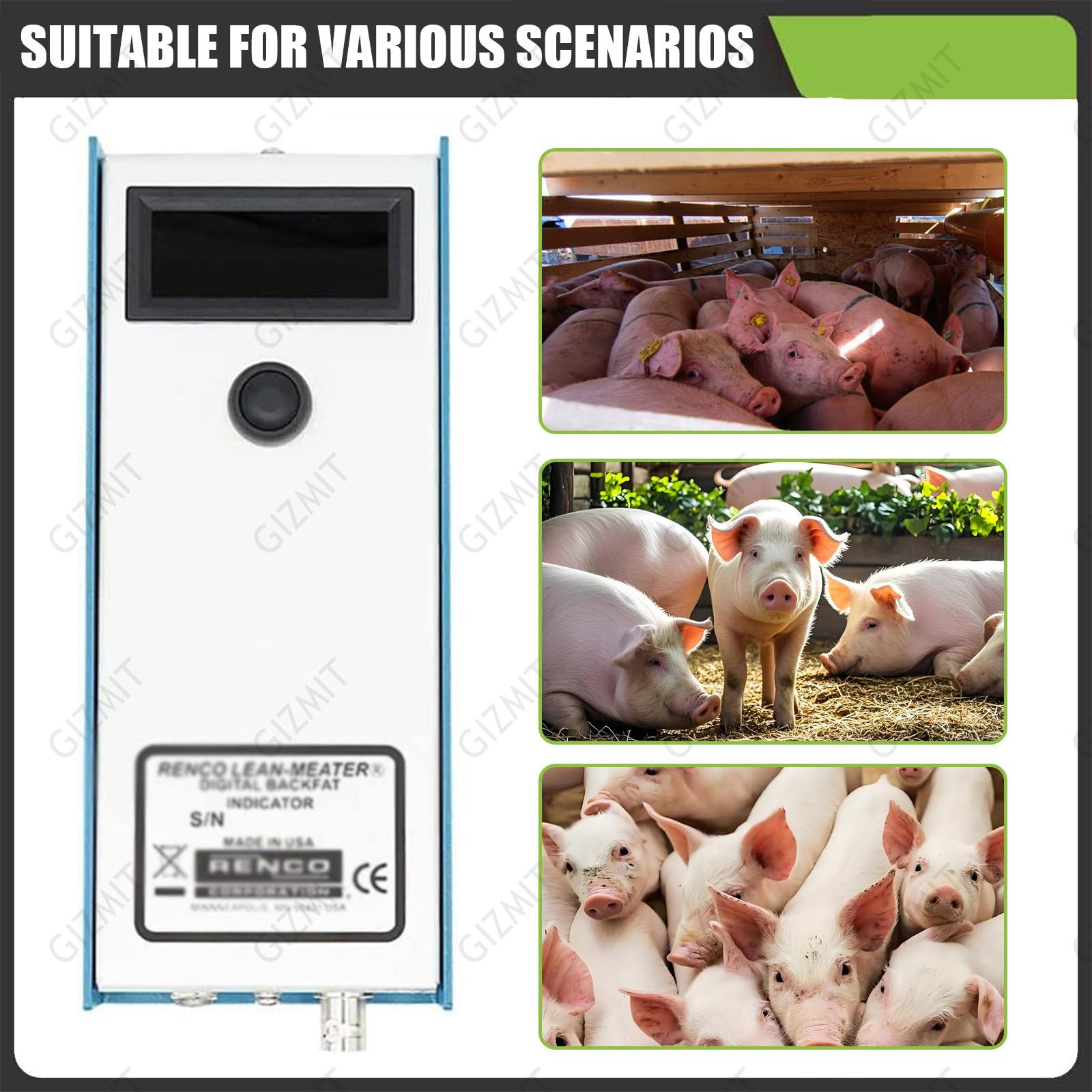 Detector de Grasa Dorsal para cerdas,medidor de Grasa Dorsal porcina,Dispositivo Veterinario de medición de Grasa Dorsal con Tres Luces indicadoras,Rango de medición de 4 a 45mm,para Granjas