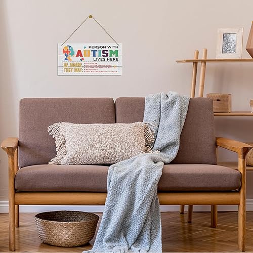 Miniatura 4 de Letreros de autismo, placa decorativa de madera colgante de madera, letrero de puerta de autismo de granja, aceptación de autismo, placa decorativa