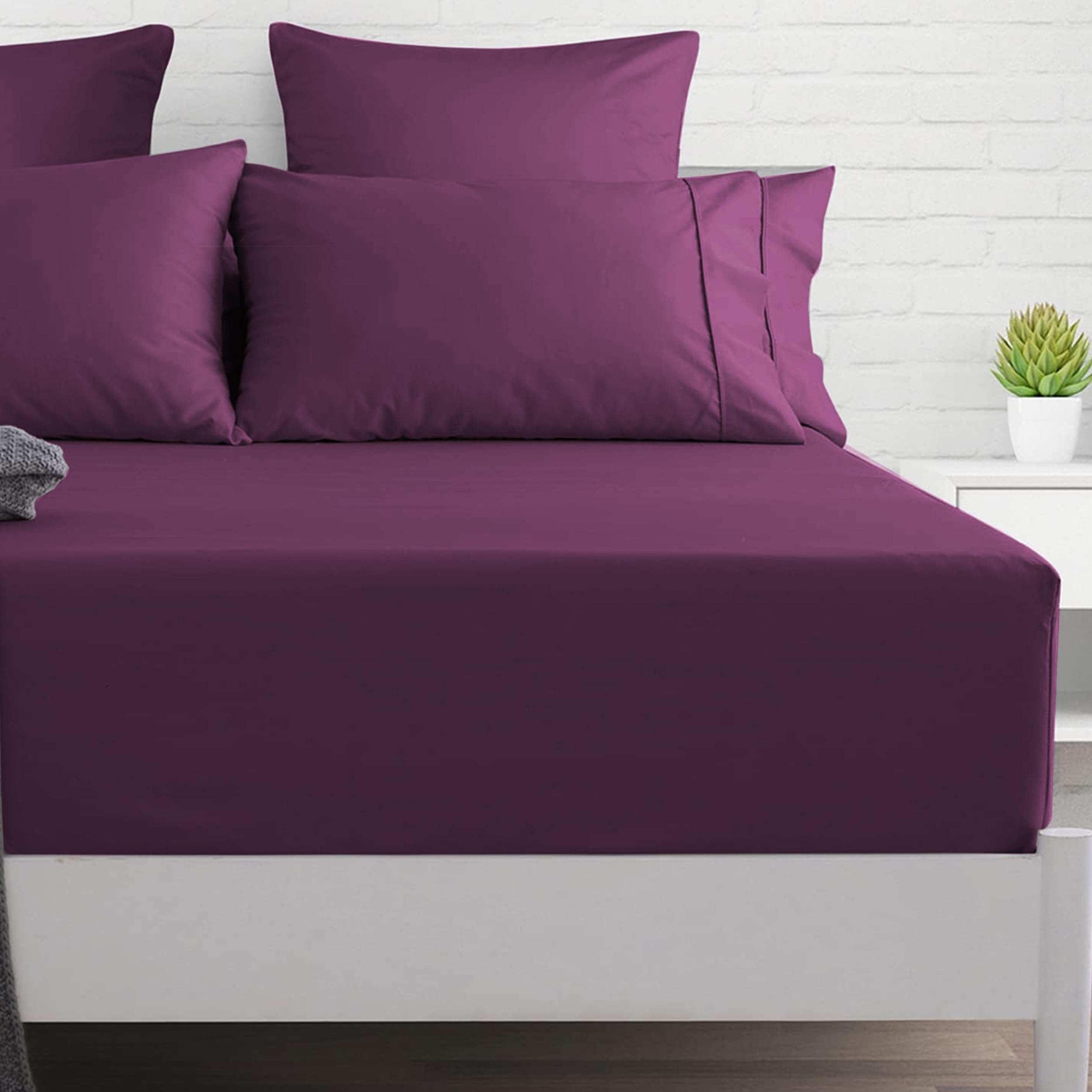 PRIME LINENS Extra Deep Fitted Sheet 40 CM Brushed Microfiber Wrinkle & Fade Resistant Bottom Sheet Soft Durable Bed Sheets (Aubergine, King)
