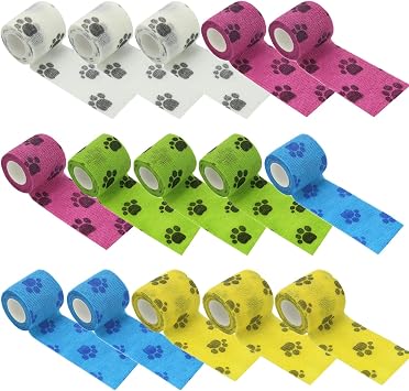 KISEER 15 Pack 2 Inch x 5 Yards Self Adhesive Bandage Breathable Cohesive Bandage Wrap Rolls Elastic Self-Adherent Tape for Stretch Athletic, Sports, Wrist, Ankle Multi Paw