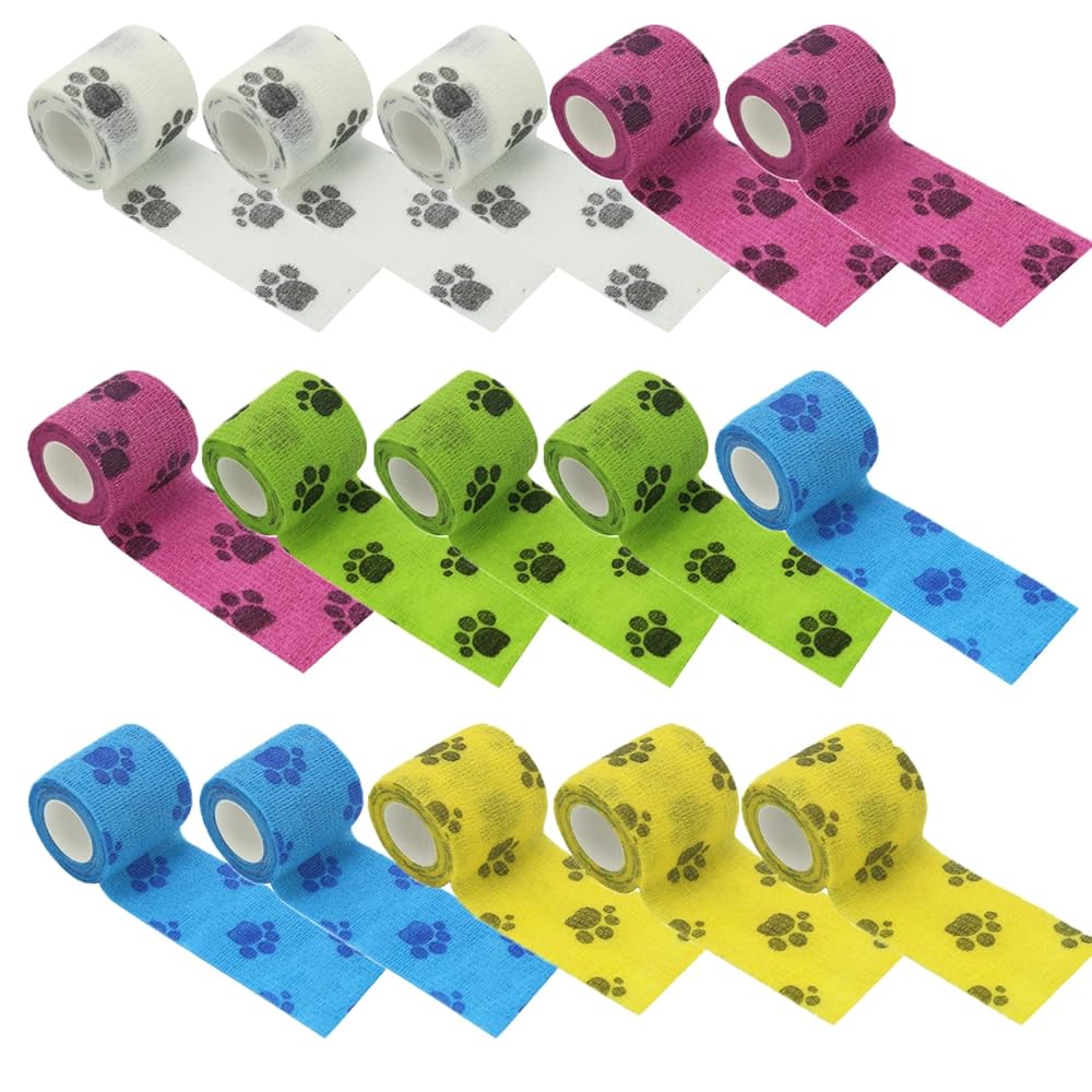 KISEER 15 Pack 2 Inch x 5 Yards Self Adhesive Bandage Breathable Cohesive Bandage Wrap Rolls Elastic Self-Adherent Tape for Stretch Athletic, Sports, Wrist, Ankle (Multi Paw)