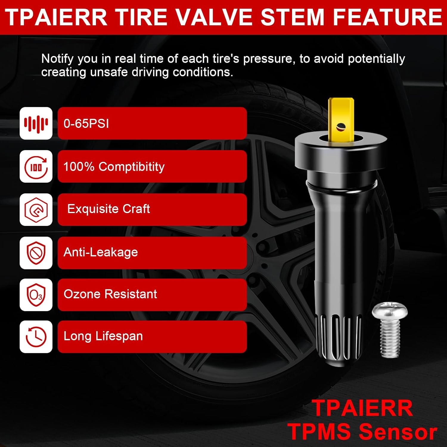 100Pcs 17-20008 TPMS Valve Stem, OE 20008 Rubber Snap-in Vehicle Tire Pressure Sensor Valves Stems Cap Compatible with Ford/Chevrolet/Chevy/Chrysler/Dodge/Buick Ram/Cadillac/Subaru/Lincoln