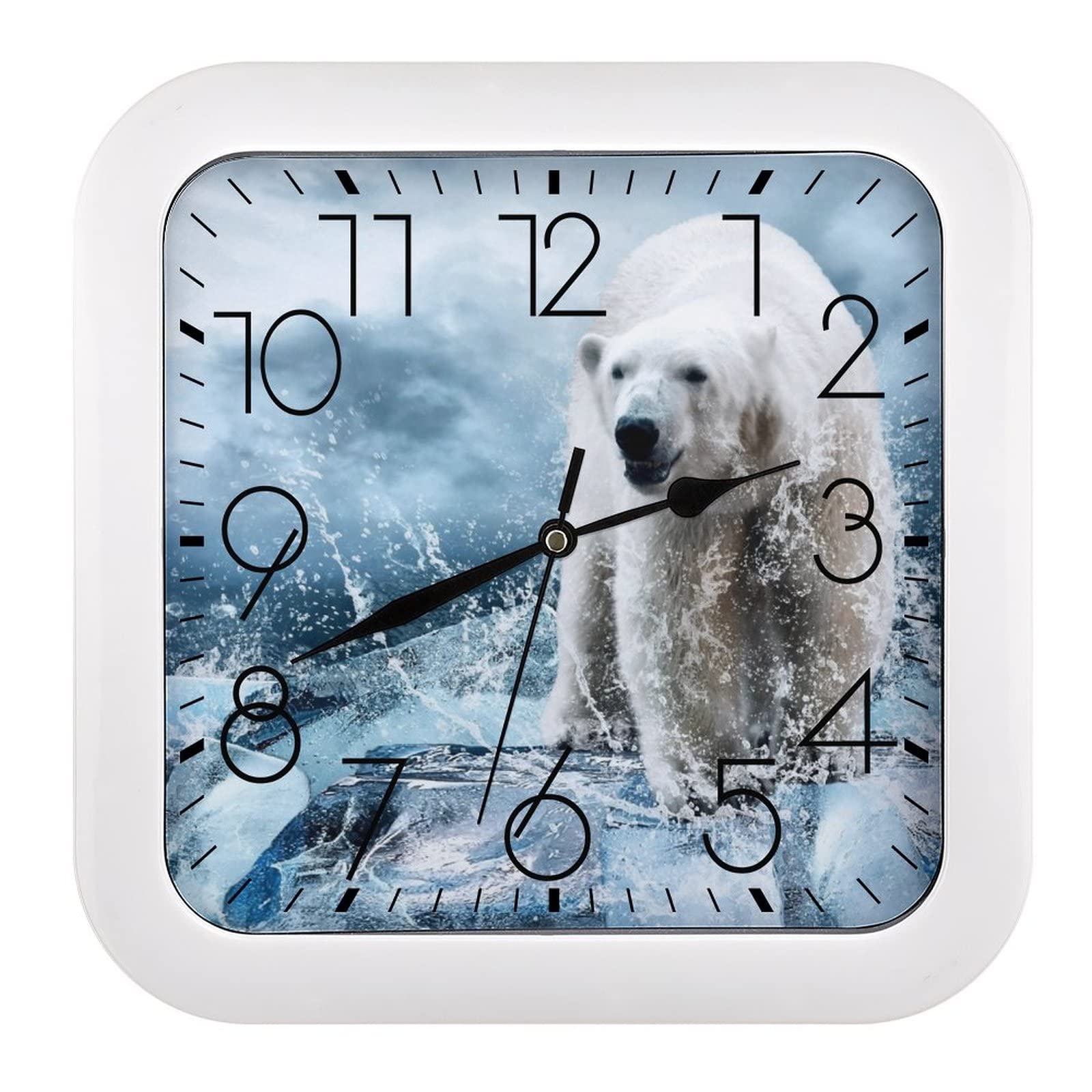 Horloge Murale Carrée Ours Polaire pour Salon et Cuisine Lumineuse