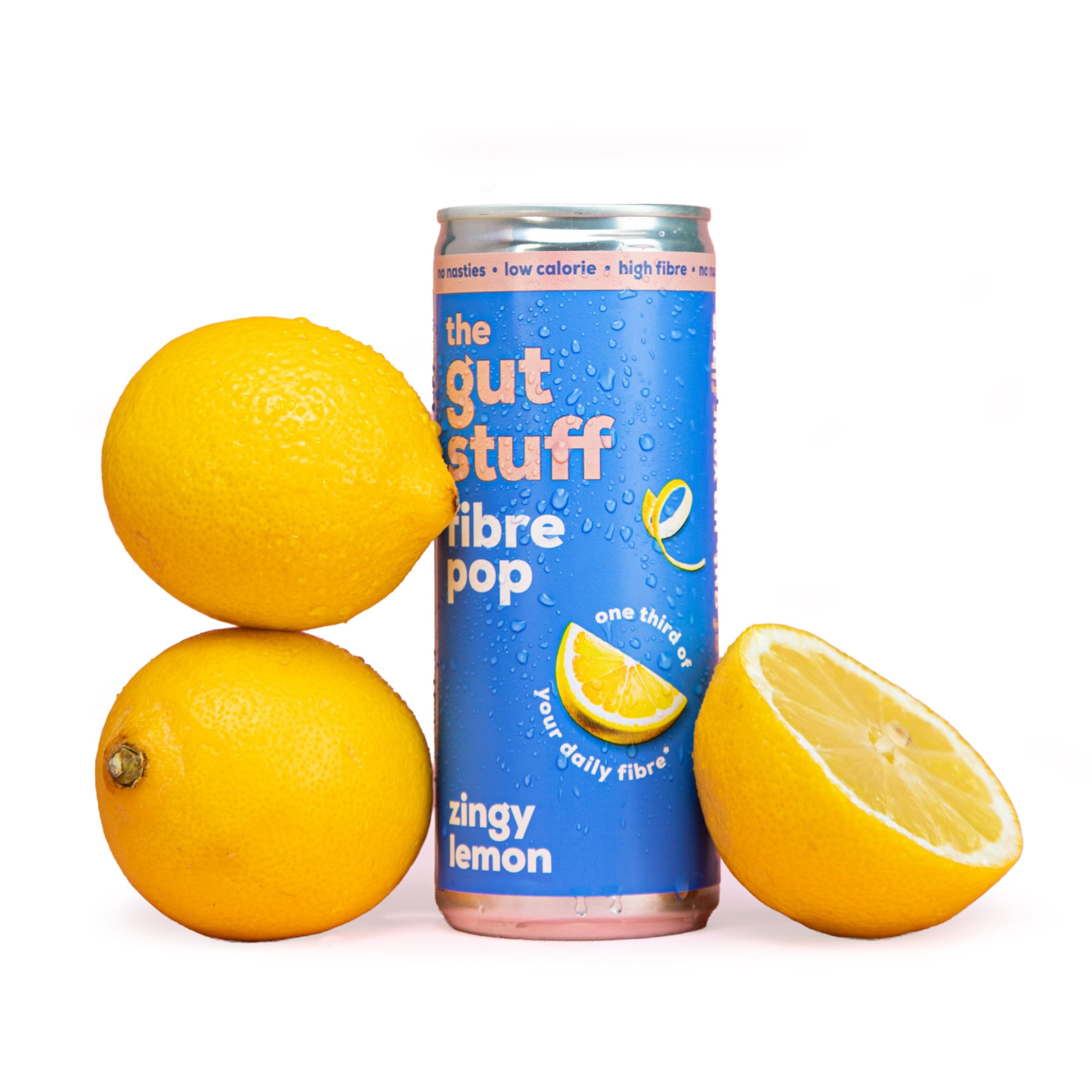 The Gut Stuff High Fibre Prebiotic Soda, Zingy Lemon Flavour - 12 x 250ml