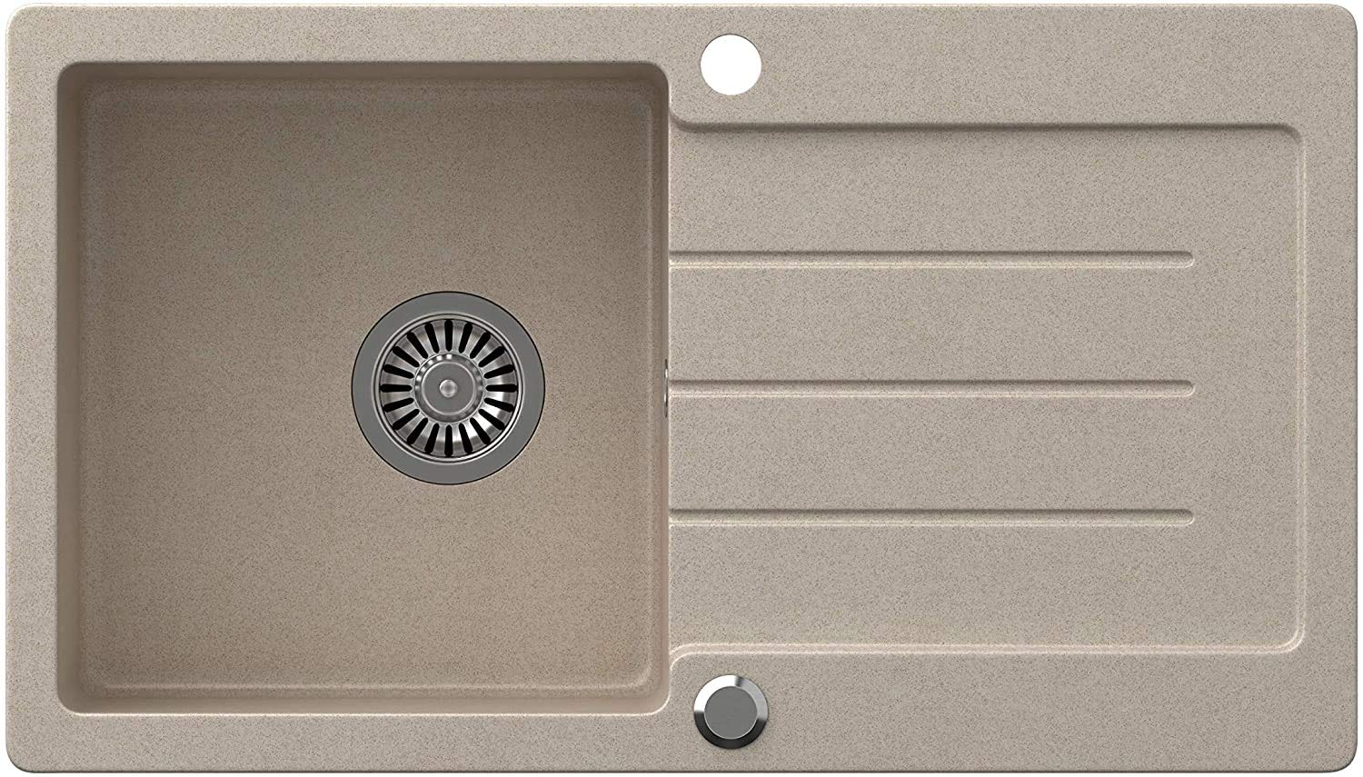 VBChome Lavello in granito beige 77 x 44 cm – Lavello da incasso singolo screziato, reversibile, con sifone e rubinetto, lavello da cucina