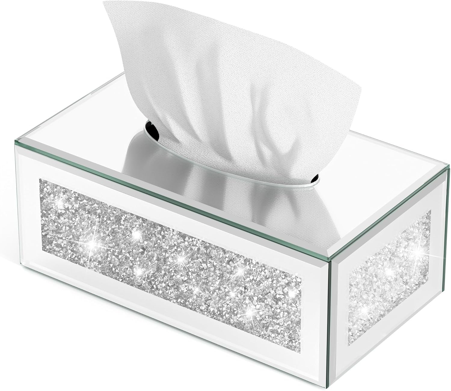 Shabjy Silver Luxury Bling Tissue Box Holder, 25Cm, Glass Crystal Crushed Diamond, Rectangular