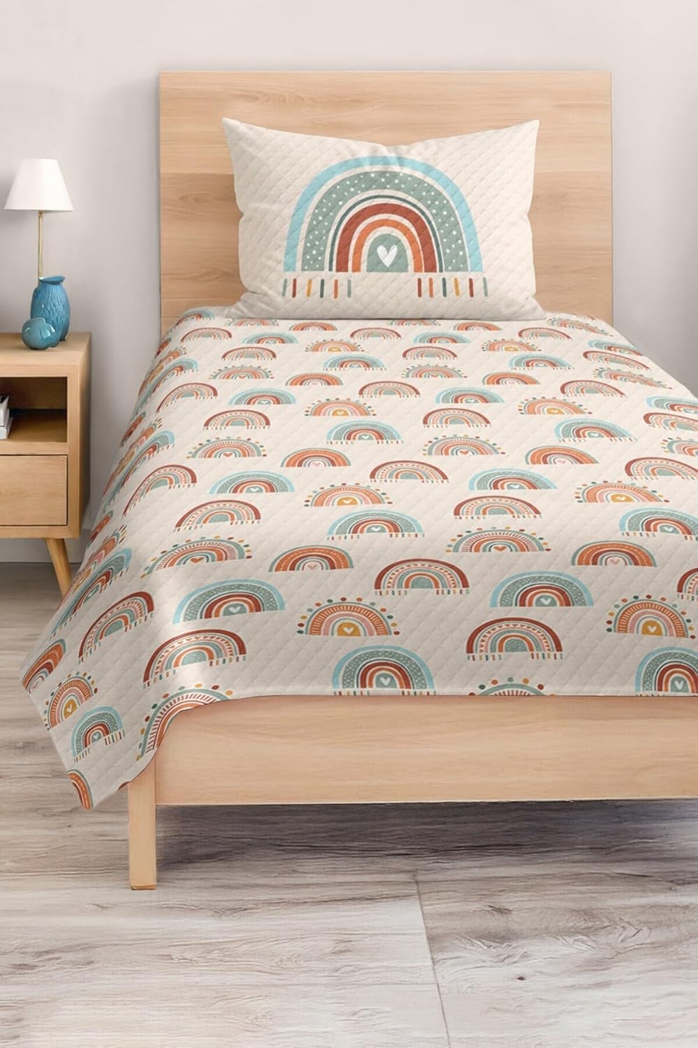 SODEF Bedding Set Twin Size Pastel Rainbow Design Cream Color Cotton Polyester Quilt Set for Kids and Teens Room, Multicolor, 2 Piece - Multicolor, One Size