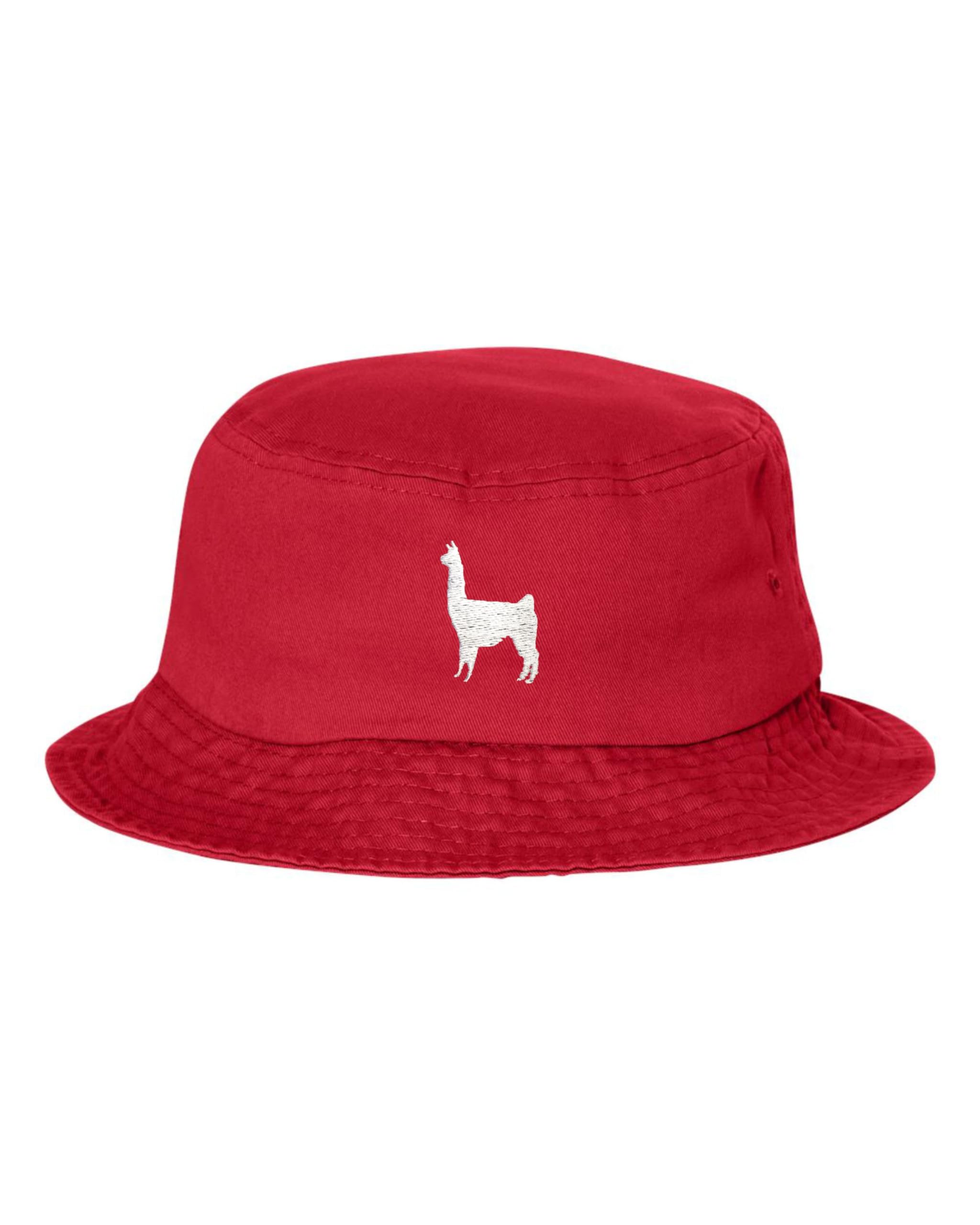 One Size Red Bucket Llama Embroidered Cap Dad Hat
