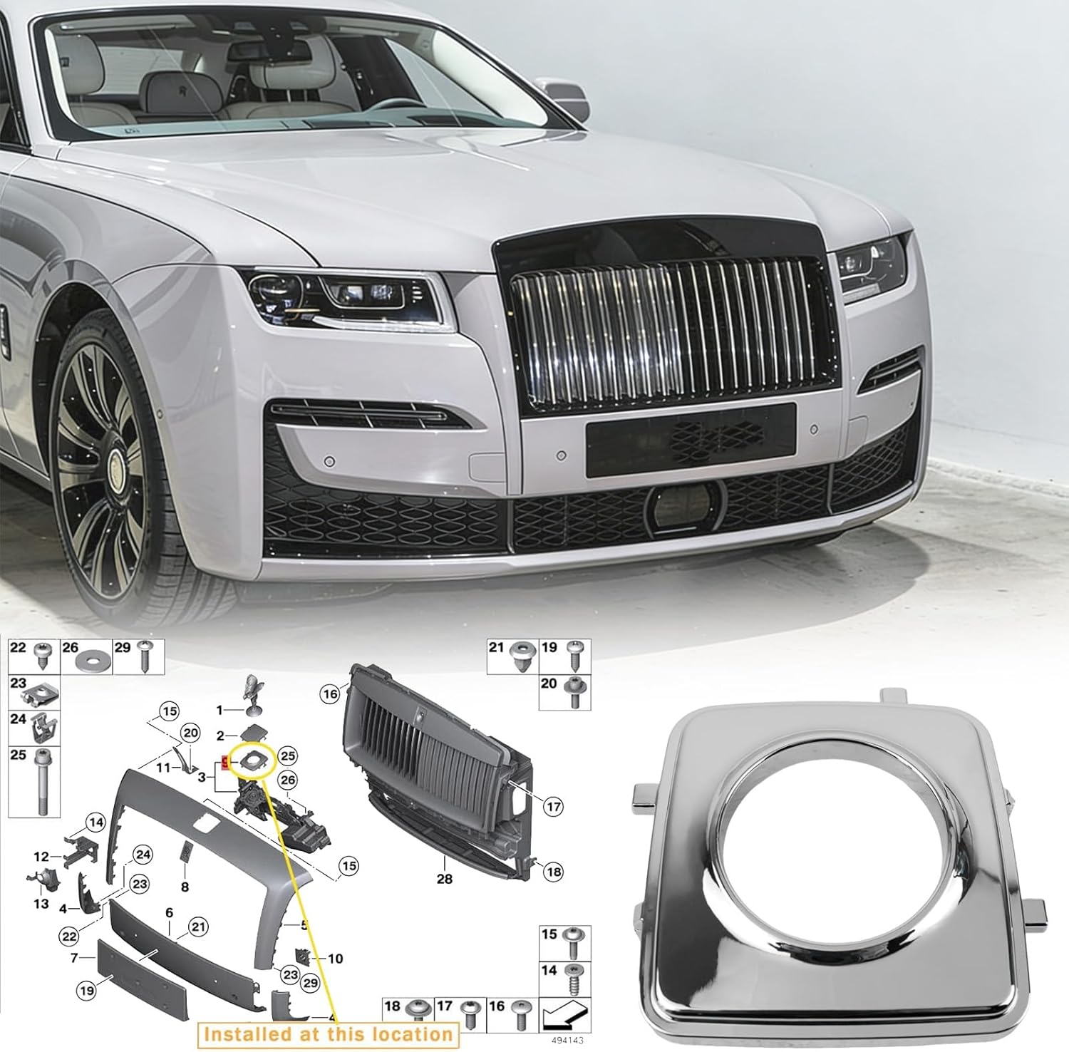 Car Hood Logo Cover Chrome Trim Plate Replacement for 51137457662 Fit for Rolls-Royce Phantom RR5 2008-2017 Coupe Sedan RR6 Gust RR4 2008-2017 2019-2023 Ghost Cullinan