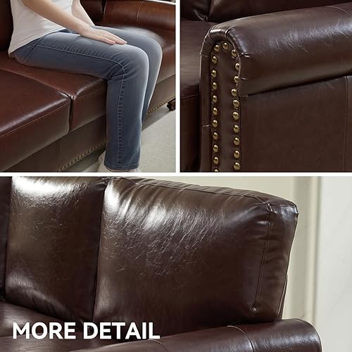 Miniatura 5 de 80" Faux Leather Sofa with Storage, Mid-Century Modern Rolled Arm Couches for Living Room Furniture, Nailhead Trim, Easy Tool-Free Assembly, Dark