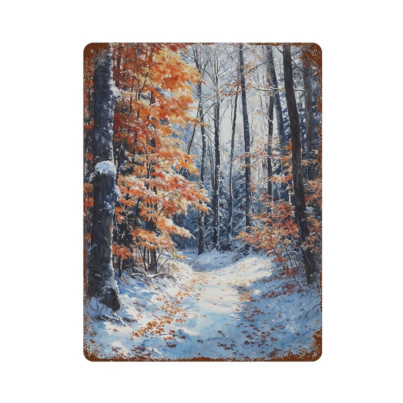Winters Path 15.7"x11.8" Rustic Tin Plaque, Industrial Home Decor for Farmhouse, Kitchen And Entryway Decor