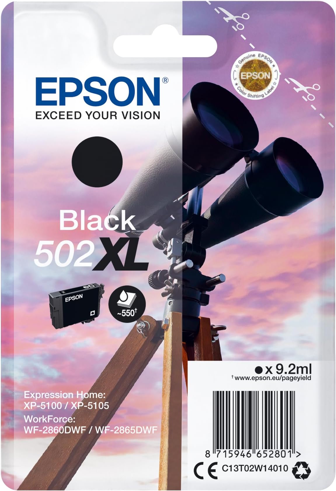 502XL Black Binoculars, High Yield Genuine Ink Cartridge