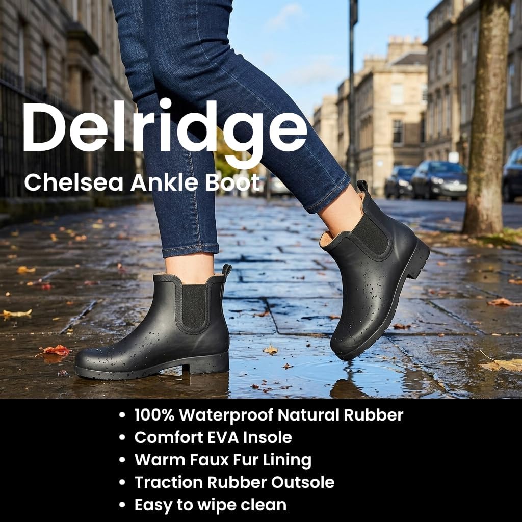 Chooka Women’s Waterproof Chelsea Bootie – Plush Lined, Slip-On Rain Ankle Boots
