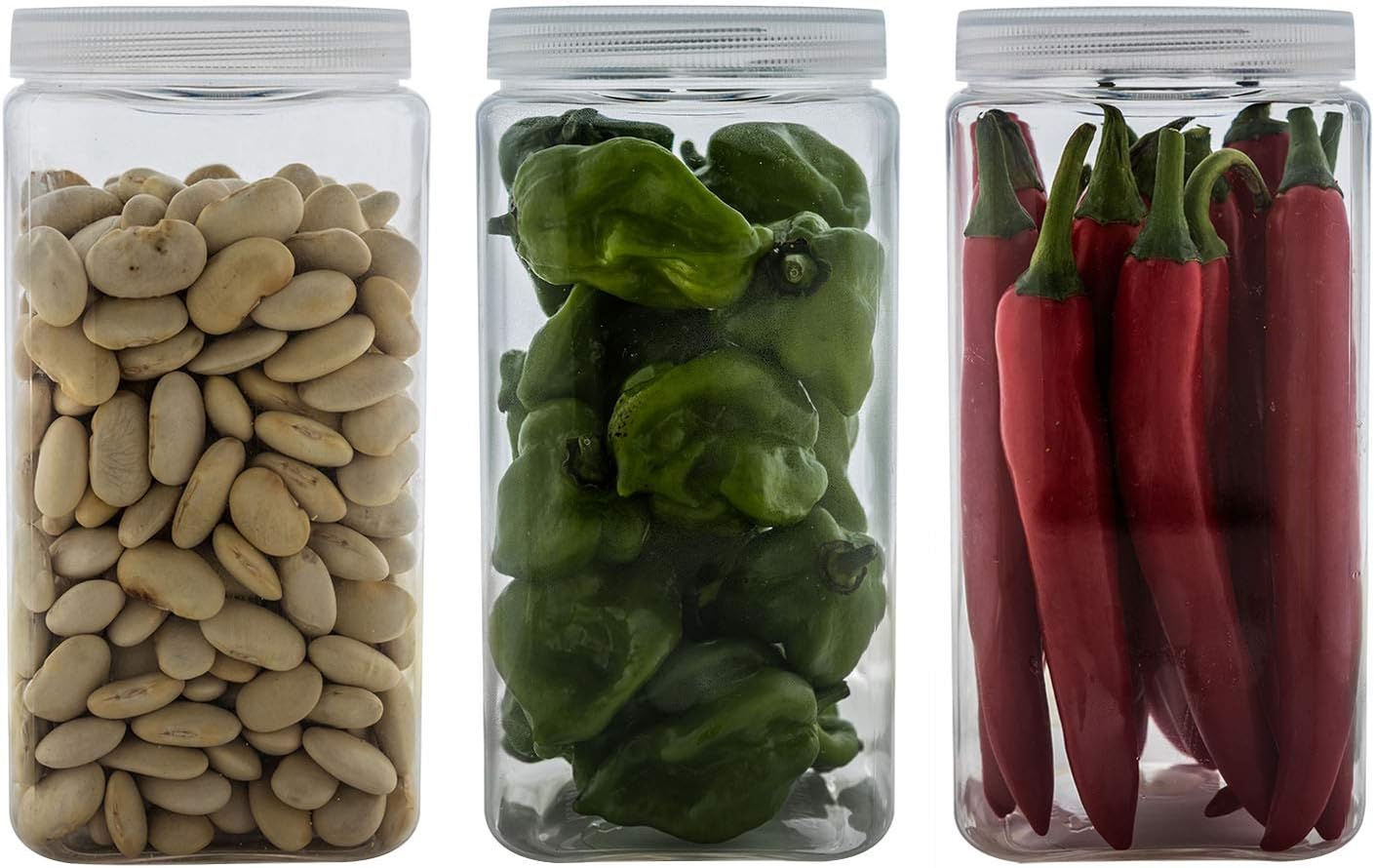 Silicook Clear Plastic Jar, Set of 3-30oz, Square Shaped, Transparent, Food Storage Container, Kitchen & Household Organization for Dry goods, Spices, Vegetables, Ingredients and More