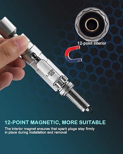 Miniatura 5 de Enchufe de bujía giratorio de 0.551 in 38 "Drive mejorado magnético 12 puntos 916" enchufe de pared delgada herramienta de extracción de bujías Cr-v