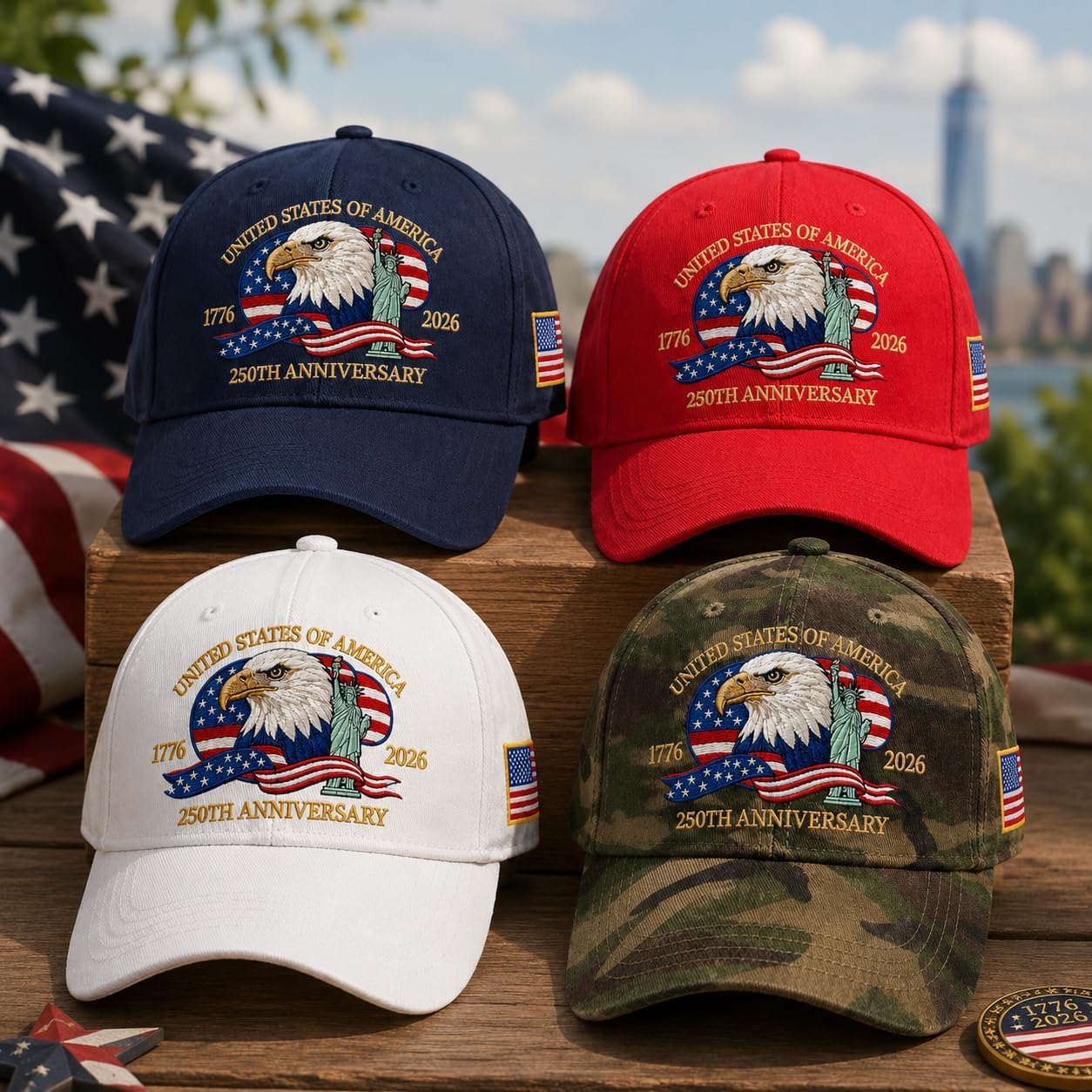 250th Anniversary USA Hat 250 Patriotic Adjustable Embroidered Baseball 1776-2026 for Men Women