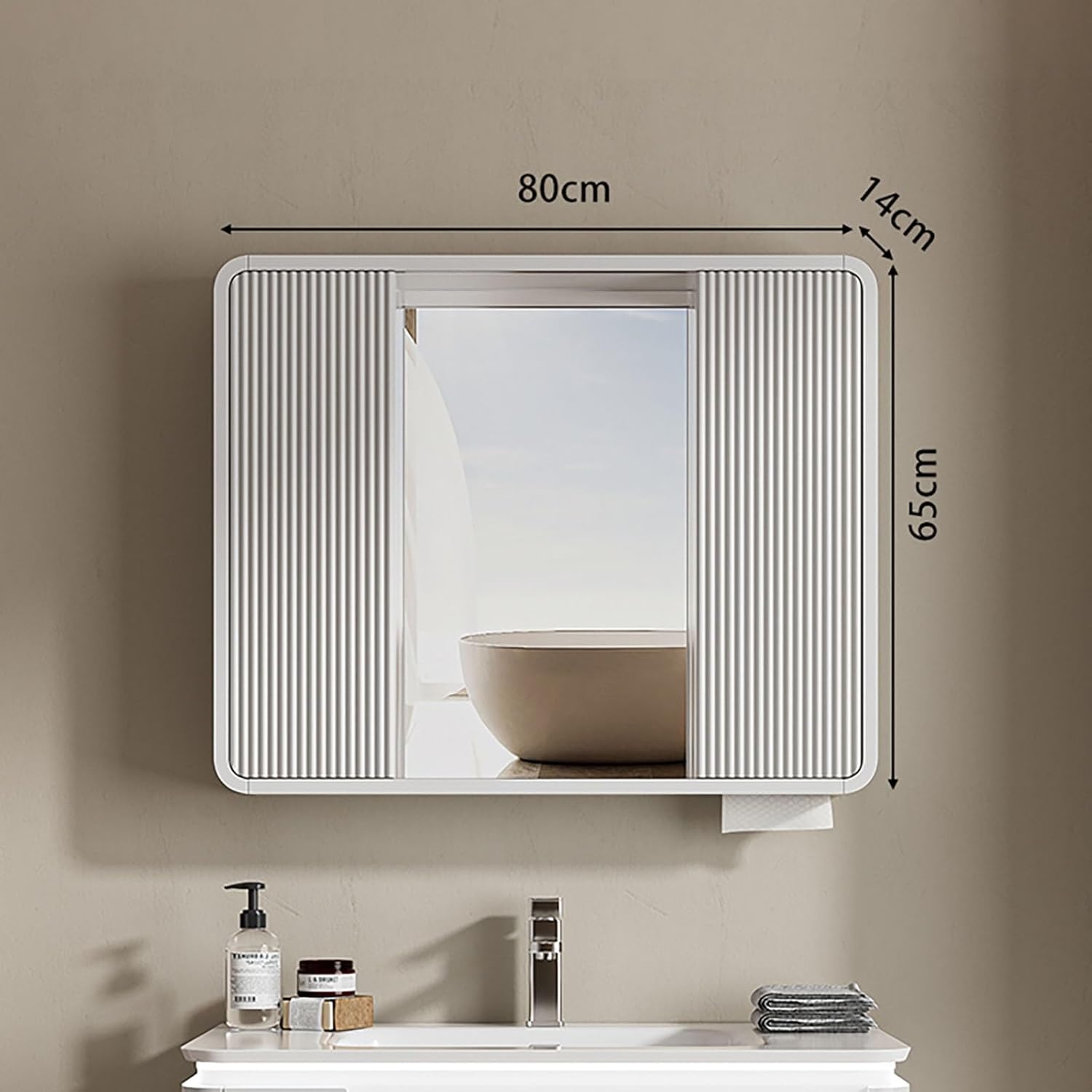 Bathroom Wall Cabinet with Mirror and Storage, Solid Wood Bathroom Vanity, Bathroom Mirrors for Over Sink, Aluminum Bathroom Cabinet Shelves for Modern Farmhouse(White,80CM/31.4IN)