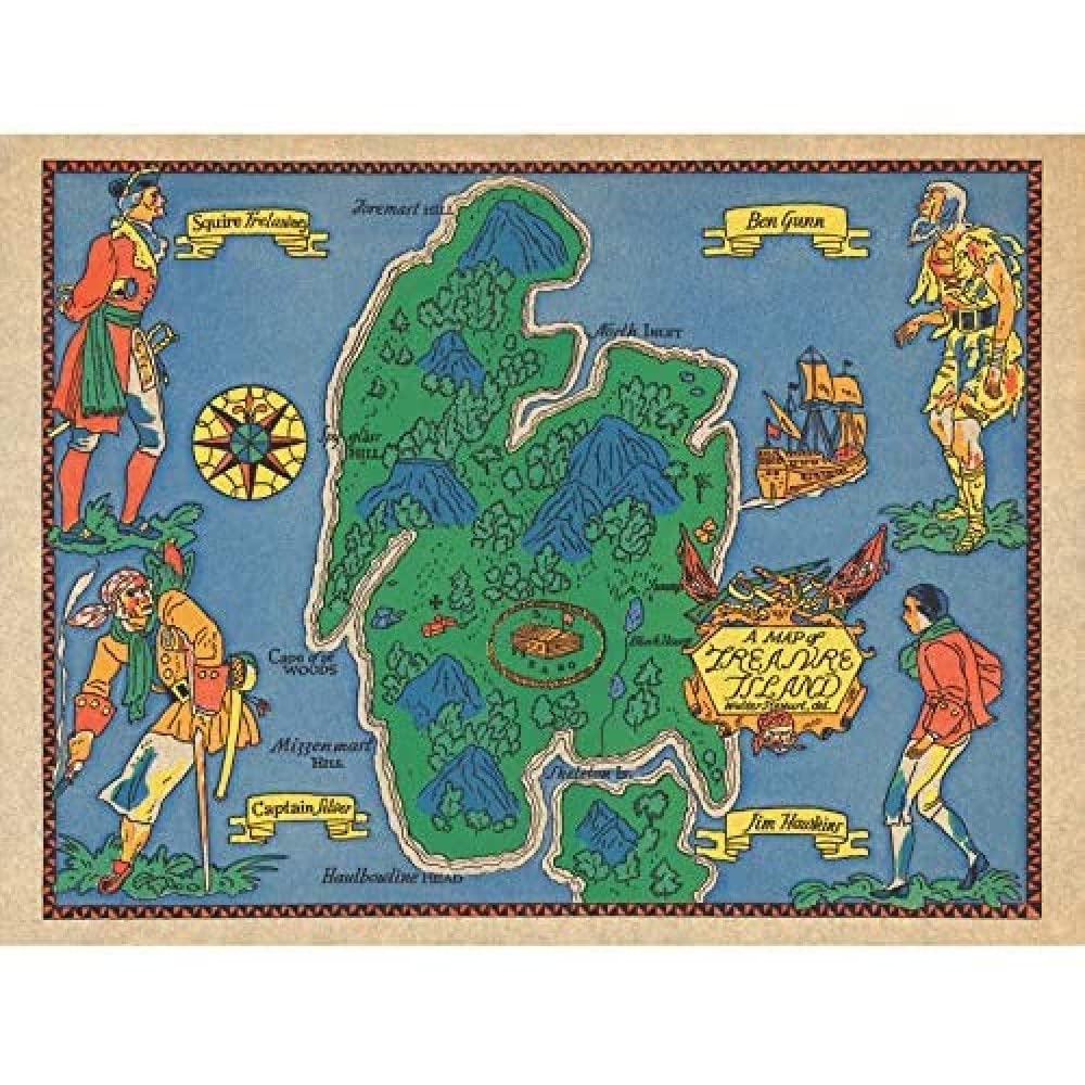 Artery8 Map Stuart 1960 Stevensons Treasure Island Unframed Wall Art Print Poster Home Decor Premium