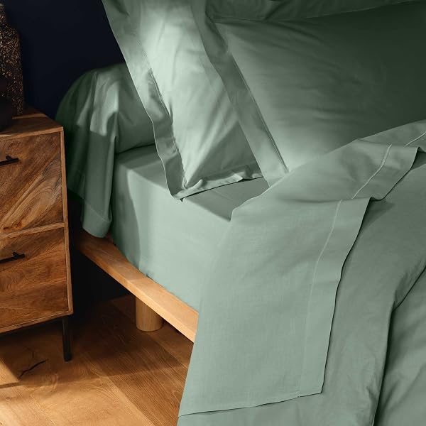douceur d'intérieur, Drap Housse (90 x 190 cm) Lina Sauge, 100% Coton - 5