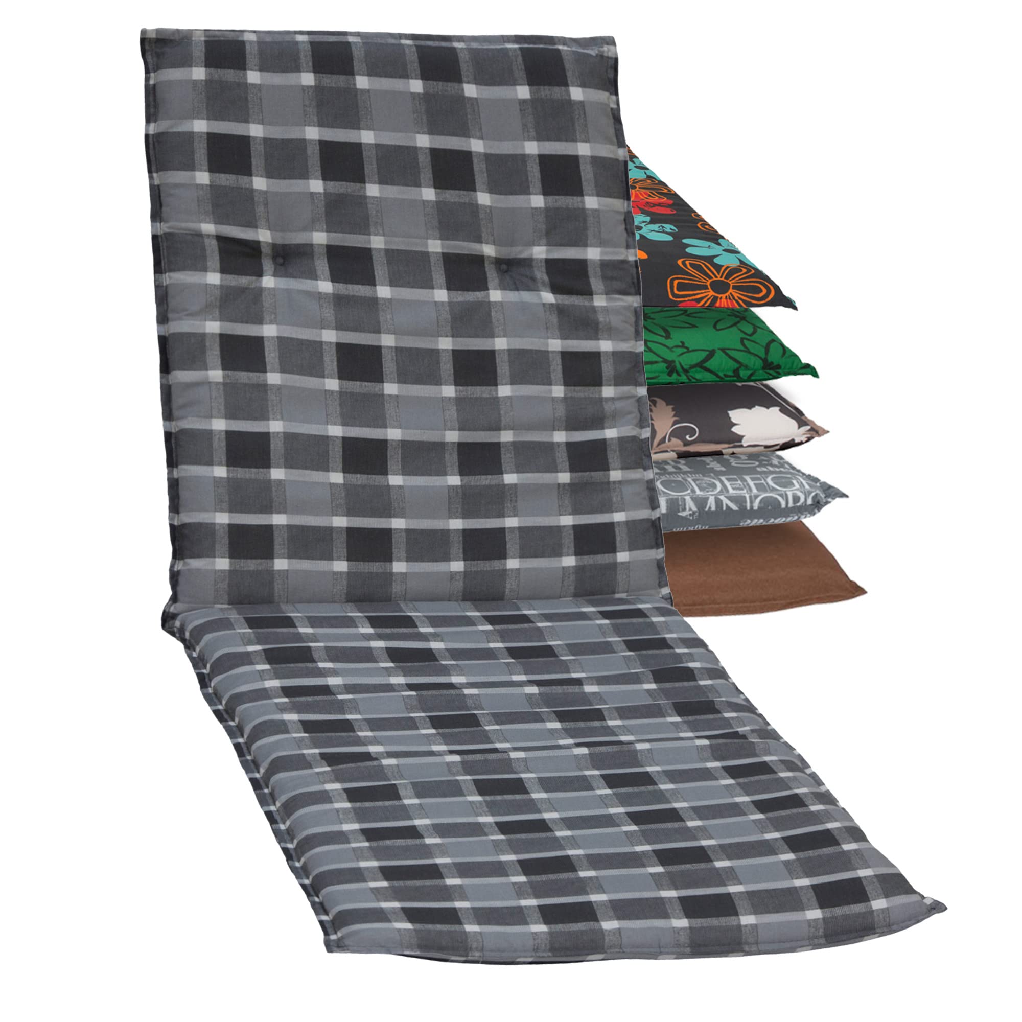 BeoBarcelona Garden Lounger Cushion UV-Resistant Made in EU According to Oeko-Tex Standard Washable Cushion Lounger with Straps Breathable Sun Lounger Cushion in Grey White Anthracite Checked