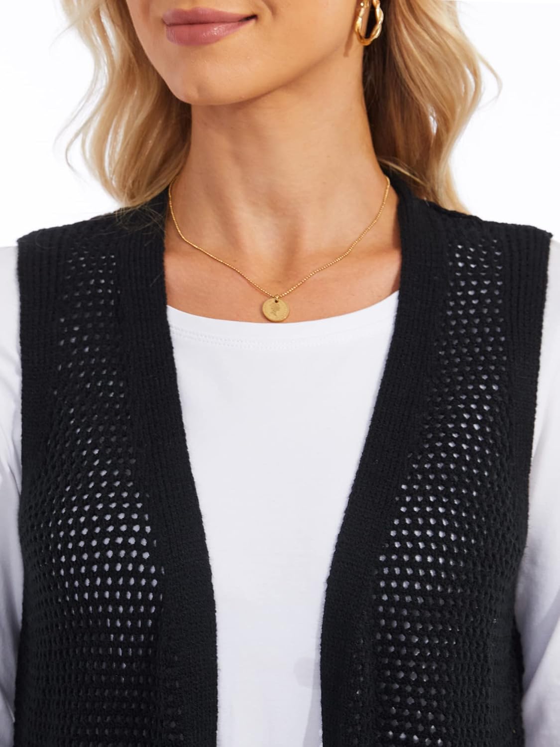 Moss Rose Womens Sleeveless Cardigans Vests Long Open Front Hollow Crochet Cardigan Sweater Duster Vest - Image 6