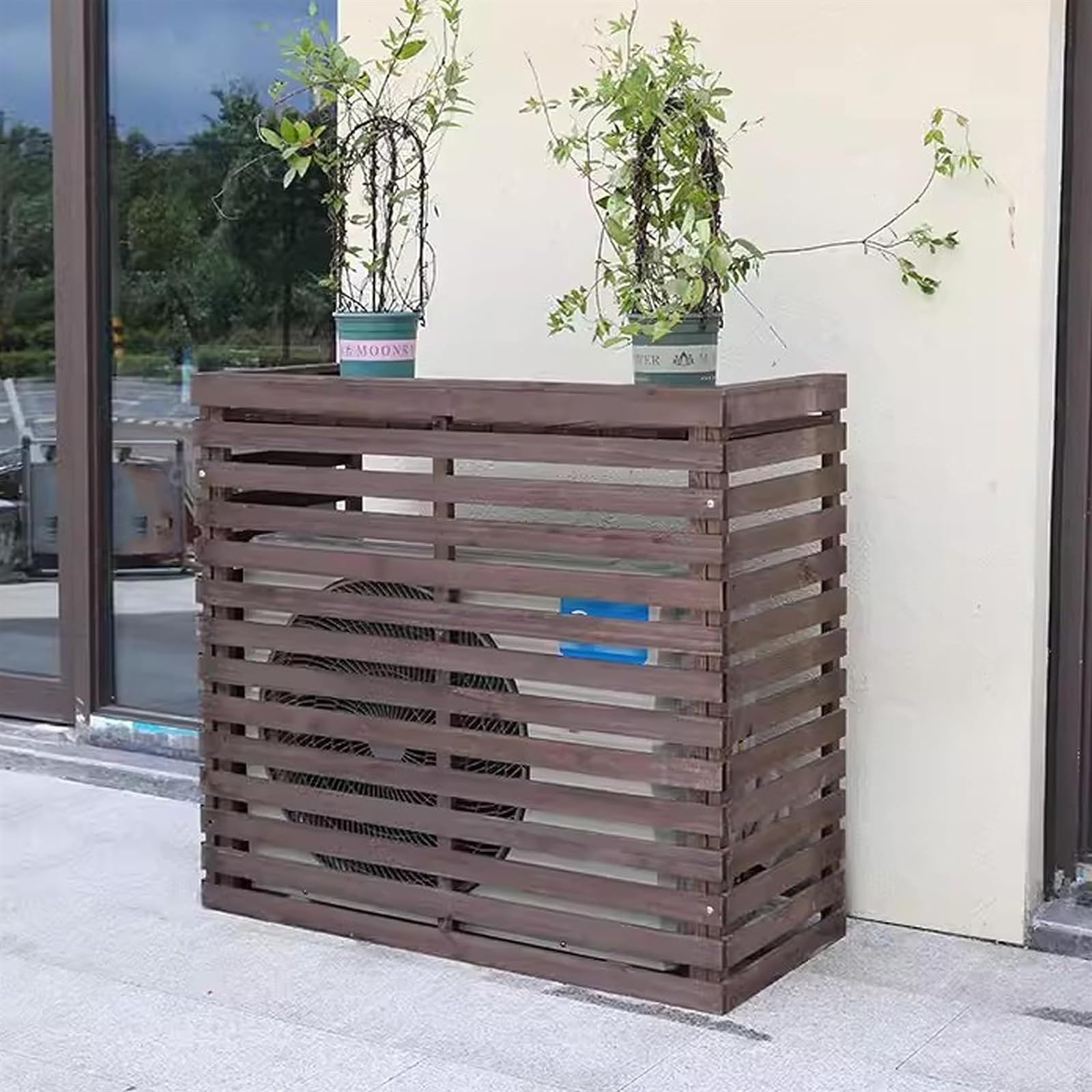 QYMYOZ Heavy Duty Wooden Air Conditioner Cover - Outdoor Fence with Louver Design, Freestanding AC Protection for Enhanced Curb Appeal and Durability