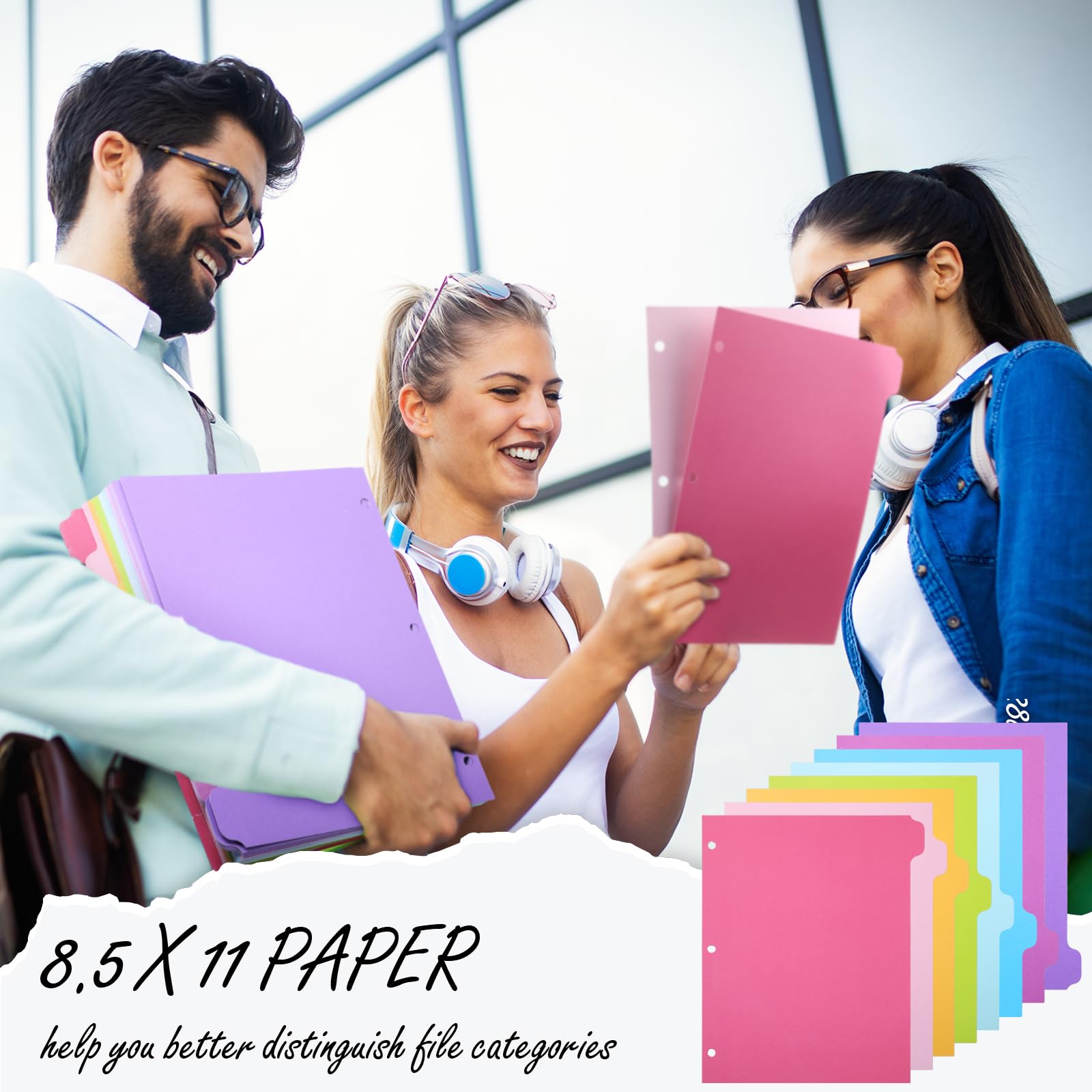 Harloon Lot de 30 intercalaires à 3 anneaux avec 8 onglets, onglets de coupe 1/8, 240 intercalaires vierges en vrac à 3 trous, papier épais 230 g/m² pour l'école, le bureau, la maison (couleurs