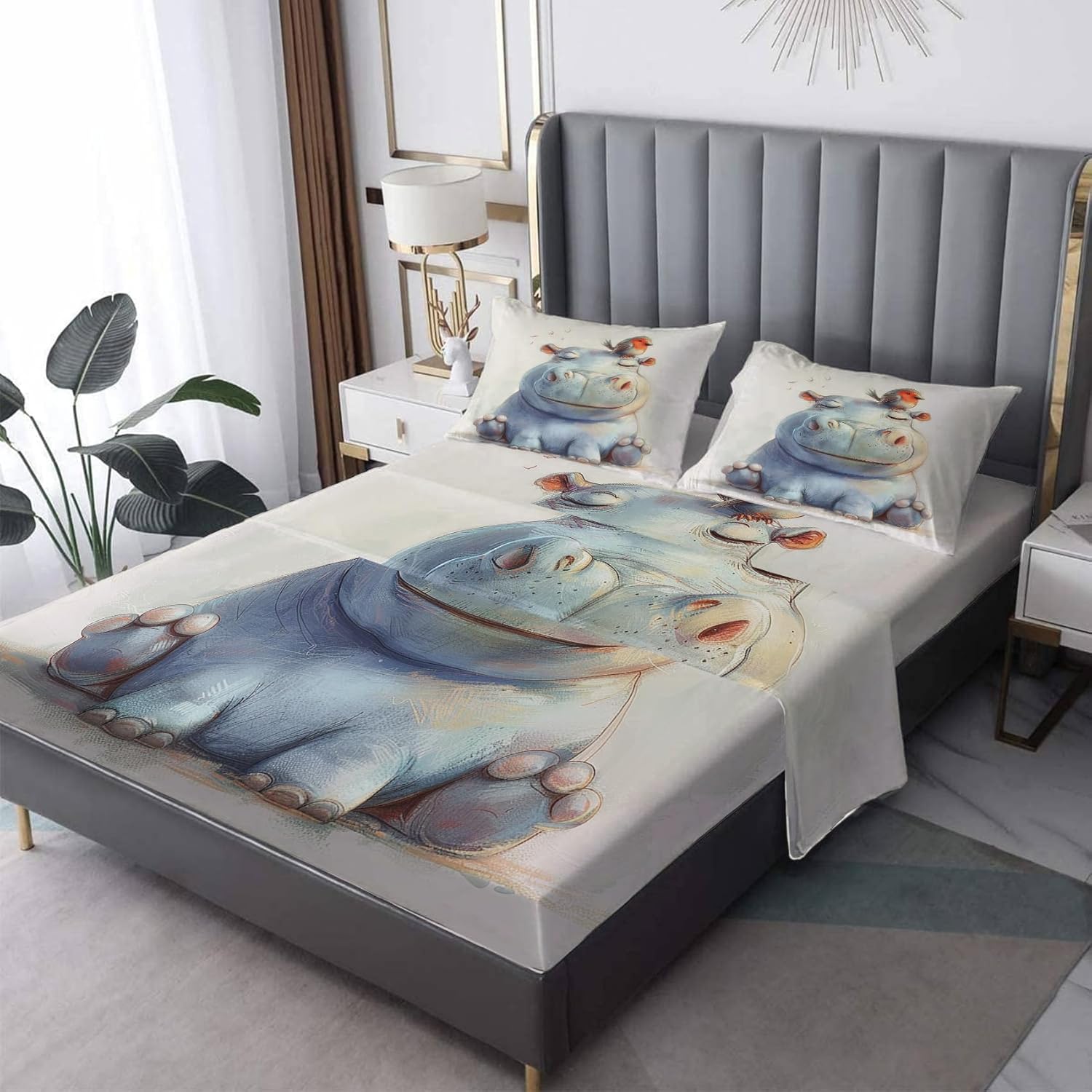 Fizzenobia Hippo Decor Full Size Sheets Set Hippo Bed Sheets