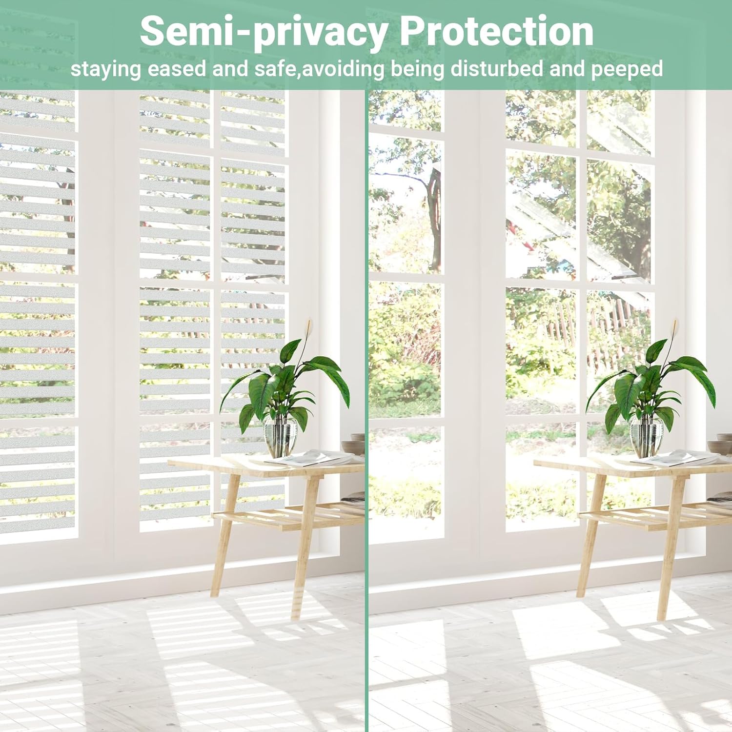 Frosted Stripe Window Film Privacy 44.5×220cm [Wider & Longer], Self-Adhesive Privacy Film for Glass Windows with Static Cling for Home Office Bathroom
