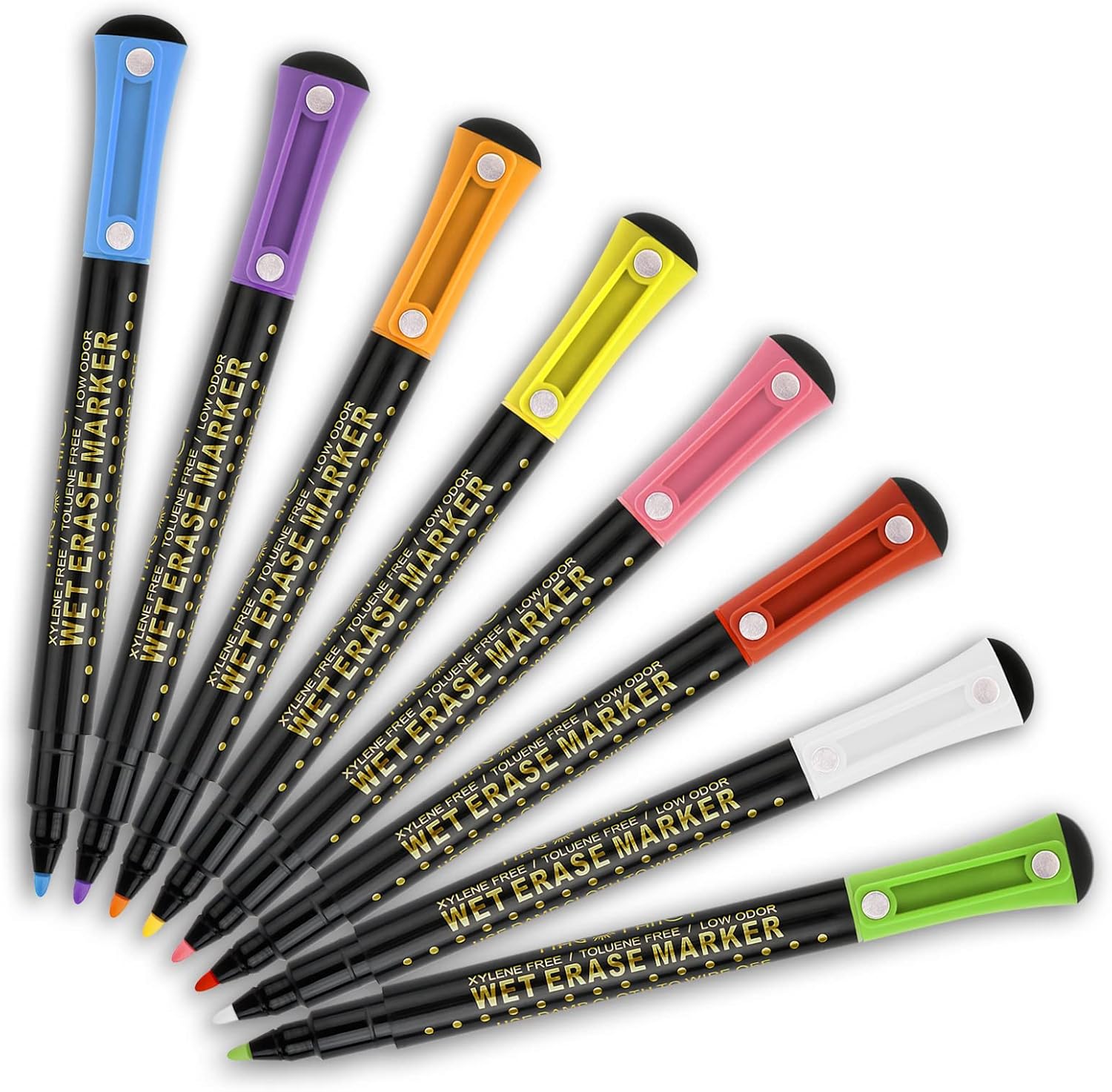 Mag-Fancy Magnetic Wet Erase Marker Fine Tip - Erasable Liquid Chalk Pens - 2 extra Strong Magnets 1~2mm Fine Point 8 Assorted Colors
