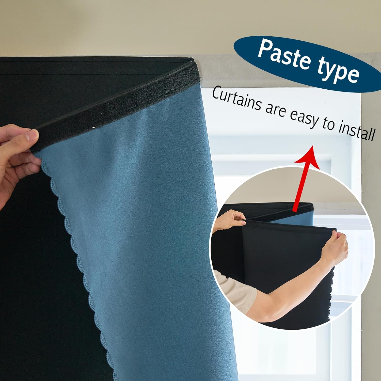 AJAZZ self Adhesive Portable 100% Blackout Curtains Simple and Easy to installBedroom Window Thermal Lnsulated Kitchen Room Darkening Black Small Drapes 1-Pack