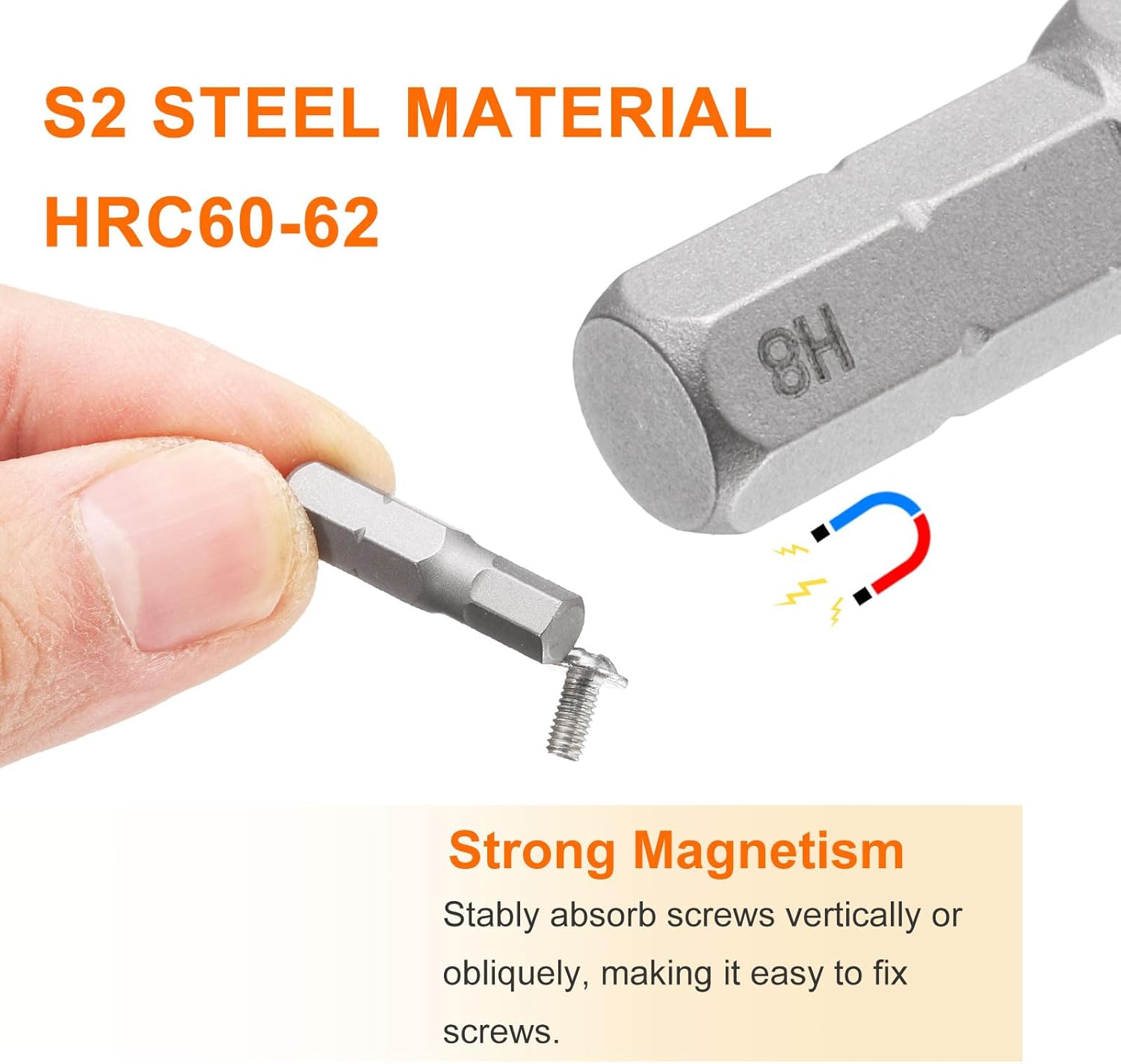 HARFINGTON 2pcs H8 Hex Screwdriver Bit 1/4" Hex Shank 25mm/1" Length Magnetic Hexagon Head S2 Steel Screw Driver Bit