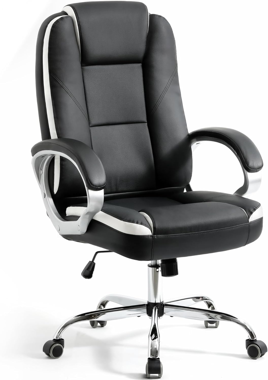 NEO CHAIR Office Desk Ergonomic Gaming Chair High Back Adjustable Computer Chair with Wheels and Lumbar Support Comfy Leather Executive Swivel (Black)
