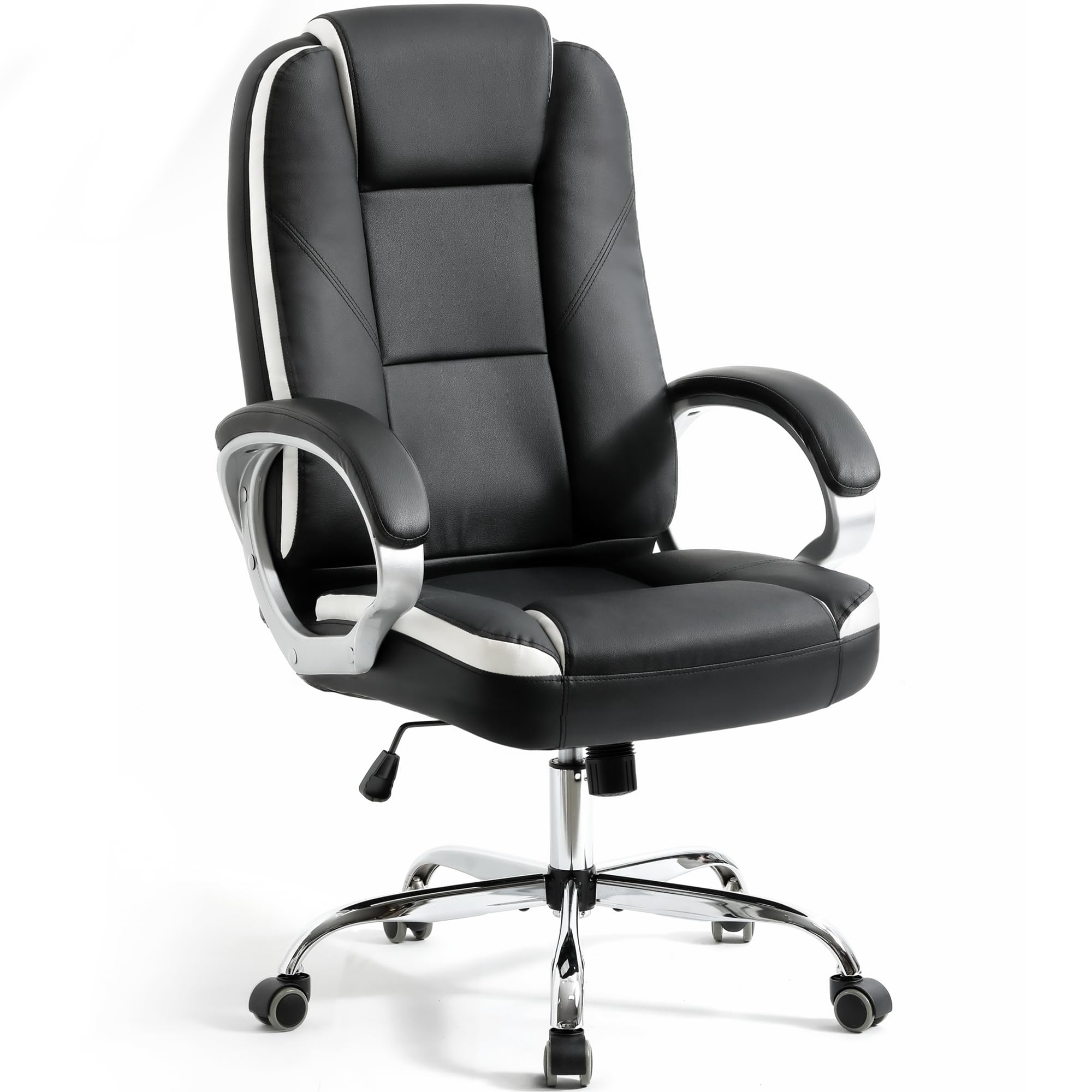 NEO CHAIR Office Desk Ergonomic Gaming Chair High Back Adjustable Computer Chair with Wheels and Lumbar Support Comfy Leather Executive Swivel (Black)