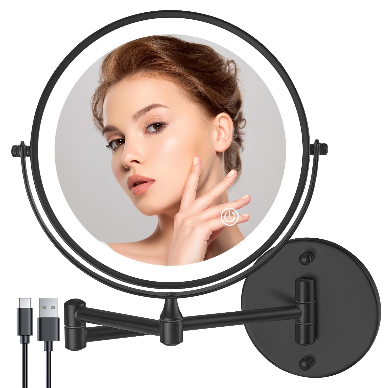IMIKONA - Vanity Makeup Mirror 8 Inch Wall Mounted Double Sided LED Magnifying Mirror, 1x10X, 3 Color Lights & 360° Rotatable 13 Inch Shaving Mirror-image-28