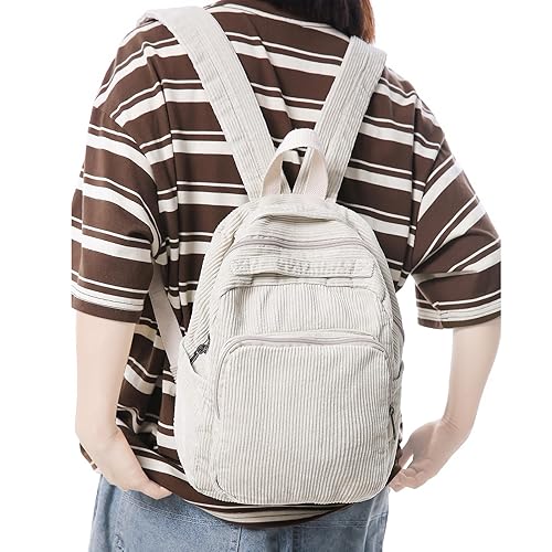 BOZIEE Mochila pequeña para mujer, de lona, para ciudad, para la escuela, viajes, trabajo, mujer, niña, adolescente, unisex - Blanco Crema - Pana