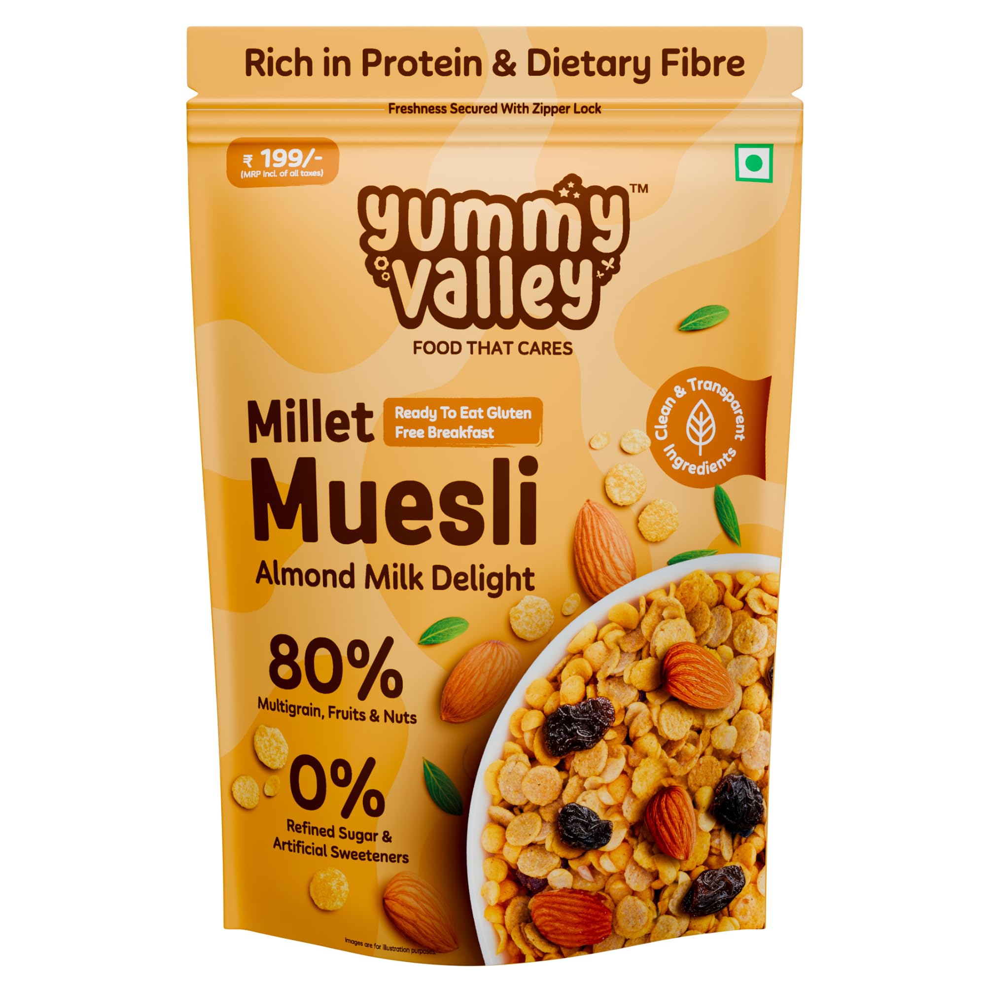 Yummy Valley Millet Muesli Almond Milk Delight, 230g, 40% Millet, Dry Fruits High Protein & Fiber Rich, Zero Refined Sugar, Gluten Free, Cholesterol & Trans Fat-Free Crunchy Snacks-image-19