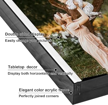 5x7 Picture Frame - Stunning Color Acrylic Photo Frame - Use as 5x7, 5x5, 4x6 Picture Frame and Acrylic Decorative Tray - Horizontal and Vertical Formats for Tabletop Display, Black Grey, 1Pack
