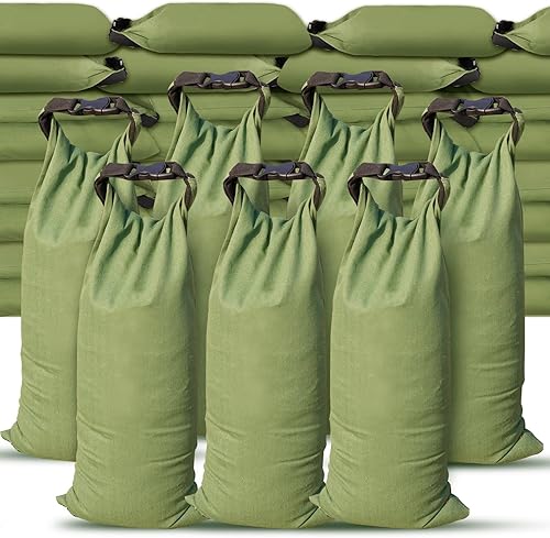 Miniatura 7 de Bolsas de arena para barrera de agua contra inundaciones, 4 bolsas de arena de lona larga gruesa con hebilla de inserción, barrera de inundación