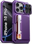 Vihibii for iPhone 16 Pro Max Case Wallet with Card Holder (4 Cards) [RFID Blocking] & Slide Camera Cover, Military Grade Drop Protection, Rugged Back & Silicone Edge, 6.9", Rose Gold