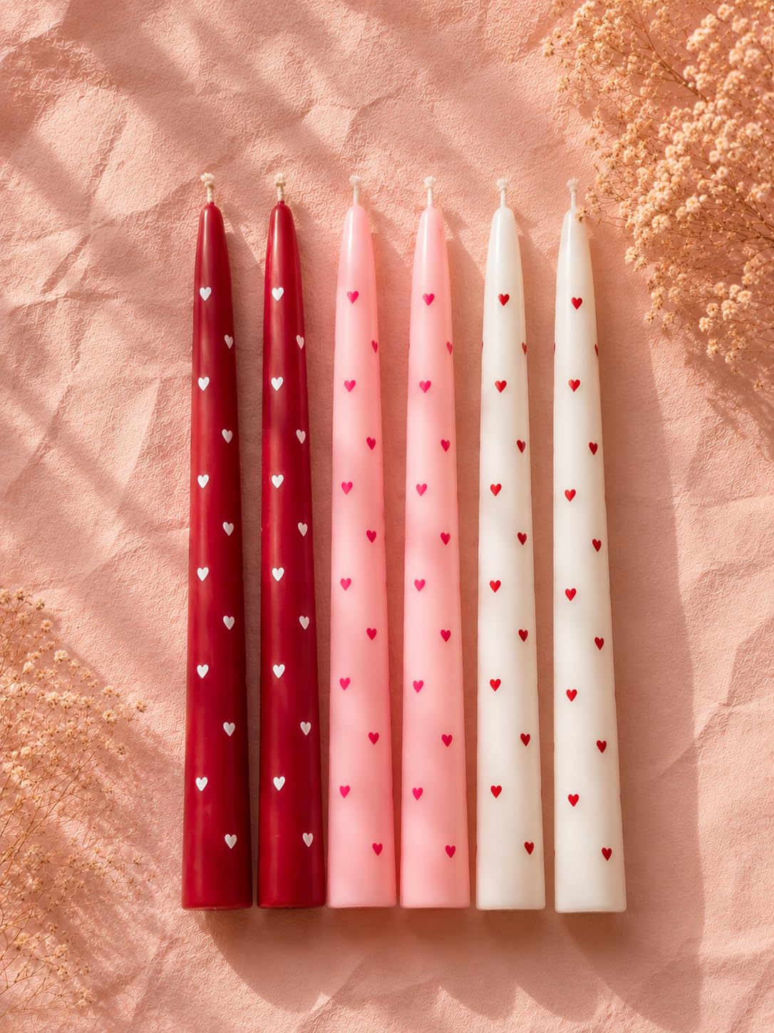 Hand-Painted Taper Candles with Heart Motifs, Decorative Dinner for Special Occasions, Celebrations, Holiday Décor Red Pink White (Pack of 6)-image-36